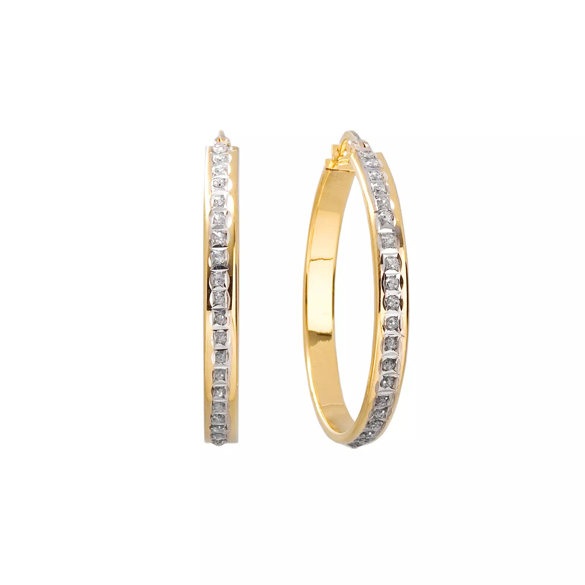 Diamond Mystique 18k Gold Over Silver Hoop Earrings, Women's, Yellow Product Image