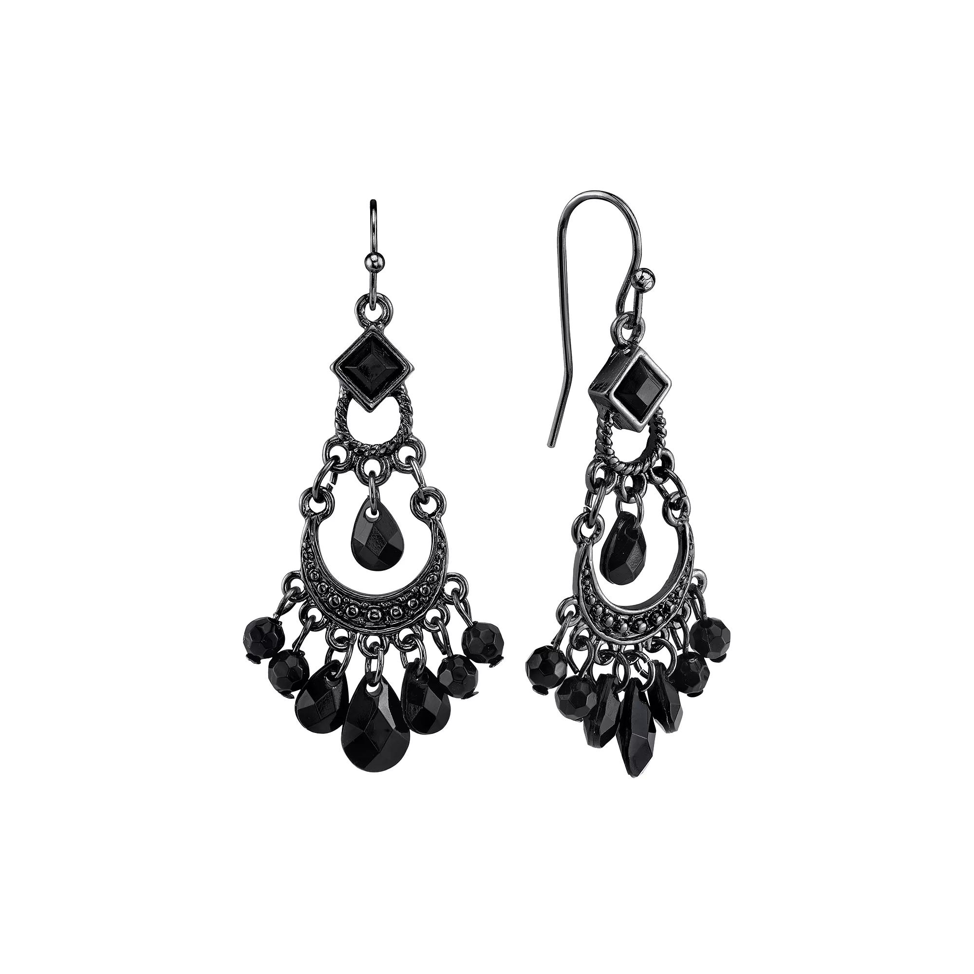 1928 Silver Tone Bead Chandelier Earrings, Women's, Tone Black Product Image