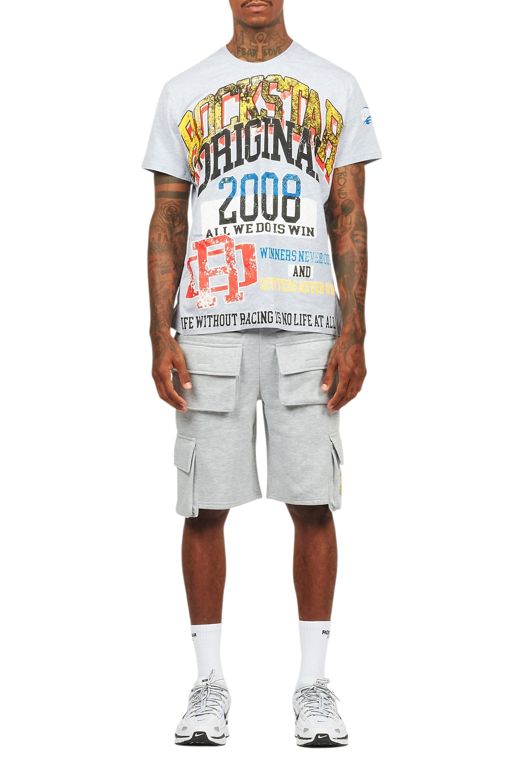 Colorful Race Heather Grey/Black T-Shirt Cargo Shorts Set Male Product Image