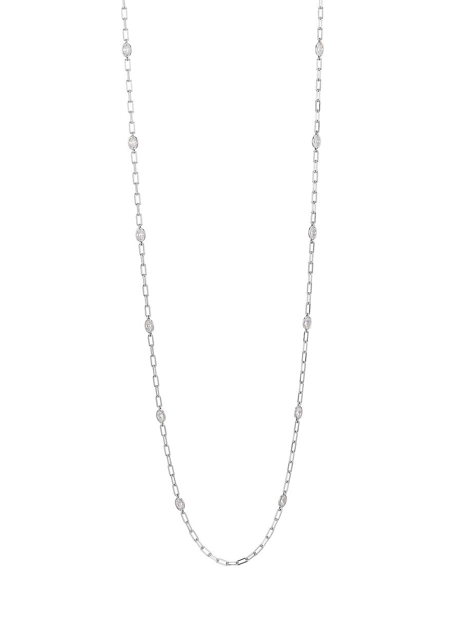 Womens Elevate Oval Cubic Zirconia Paper Clip Station Necklace Product Image