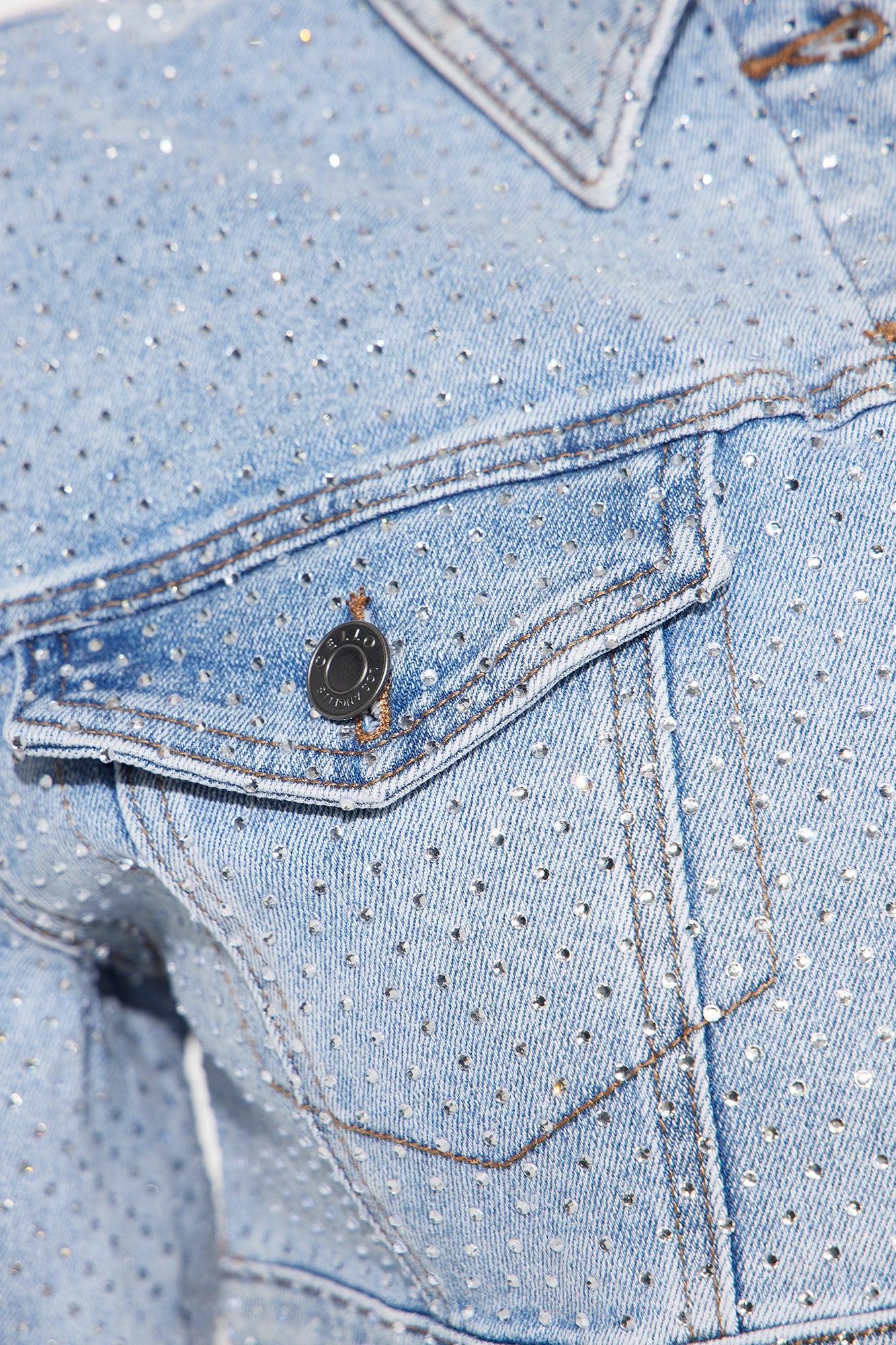 Spread The Sparkle Crop Denim Jacket - Light Wash Product Image