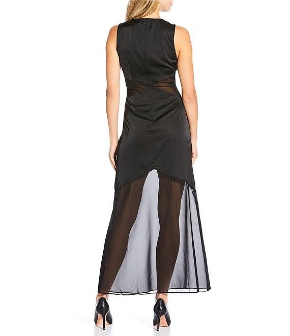 Donna Morgan Charmeuse Mesh Side Slit Sleeveless Maxi Dress Product Image