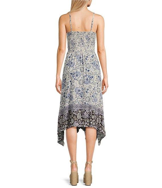 Angie Sleeveless Spaghetti Strap V-Neck Twist Front Keyhole Floral Midi Dress Product Image