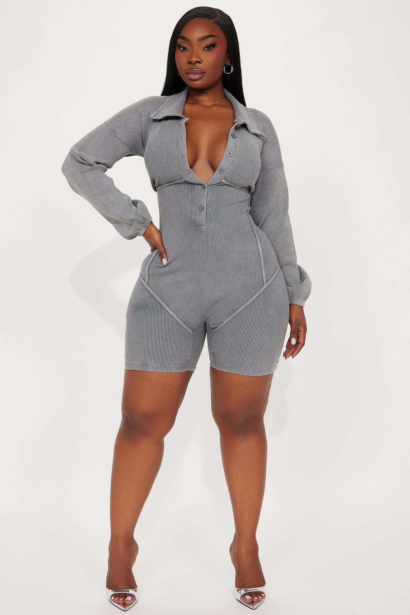 She's Just The One Ribbed Romper - Grey Product Image