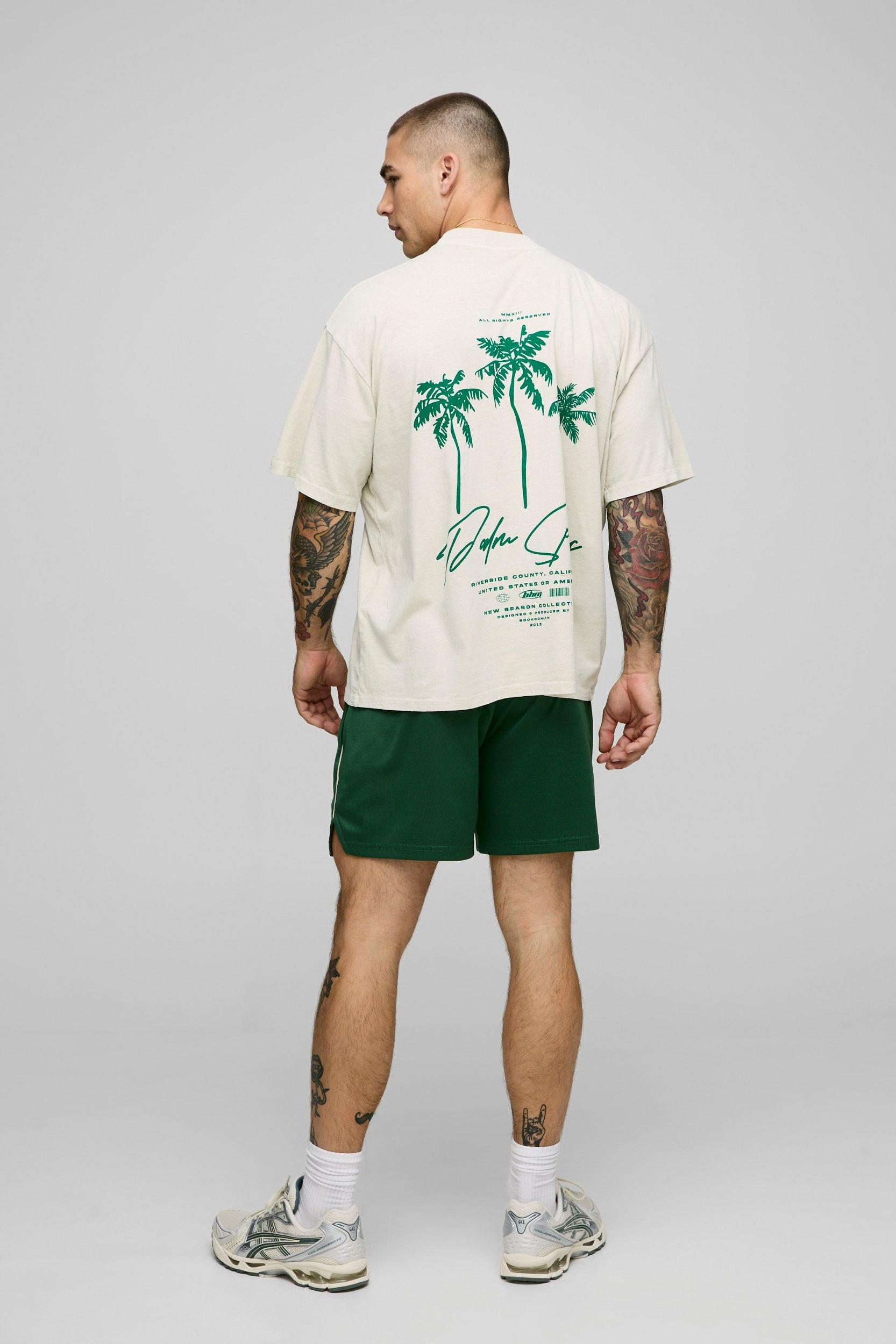 Oversized Extended Neck Palm Springs Graphic Washed T-Shirt | boohooMAN USA Product Image