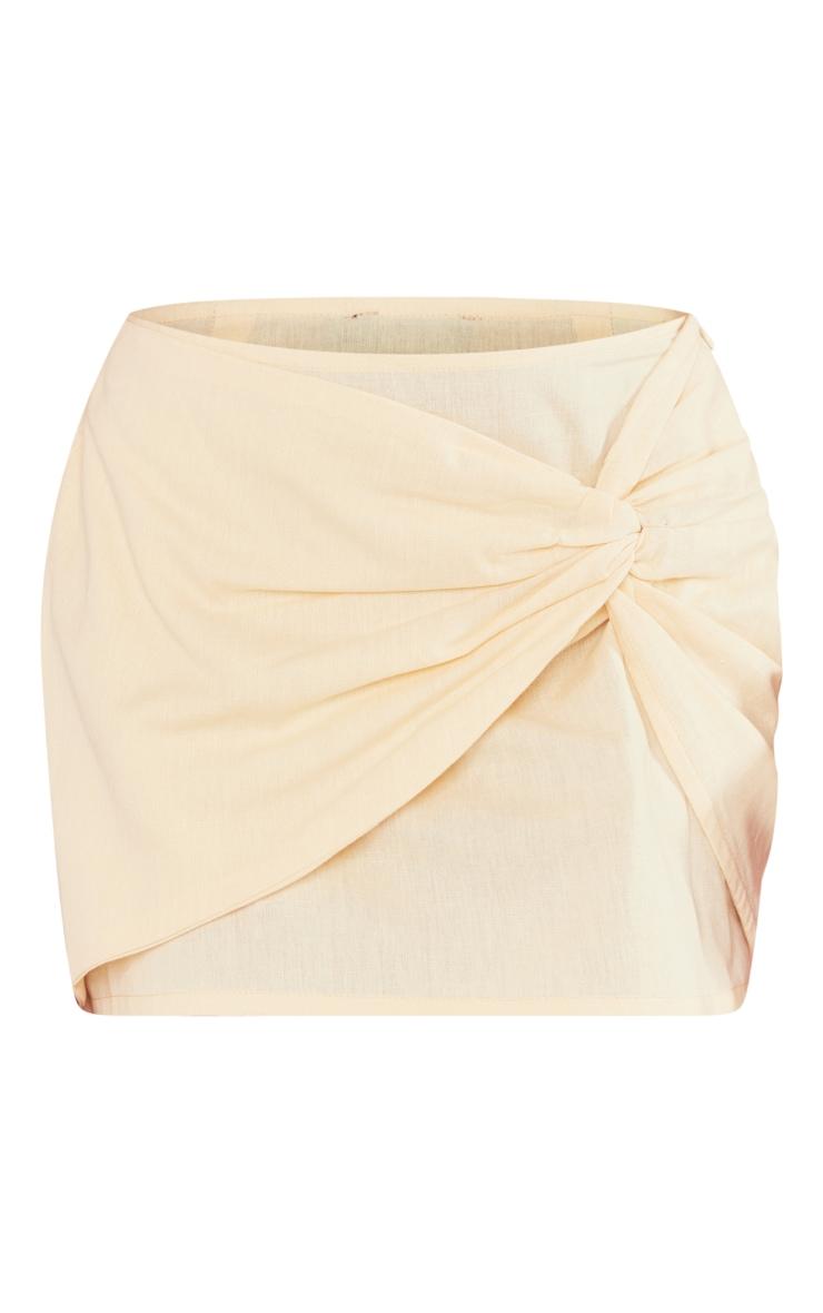 Stone Linen Look Knot Front Micro Mini Skirt Product Image