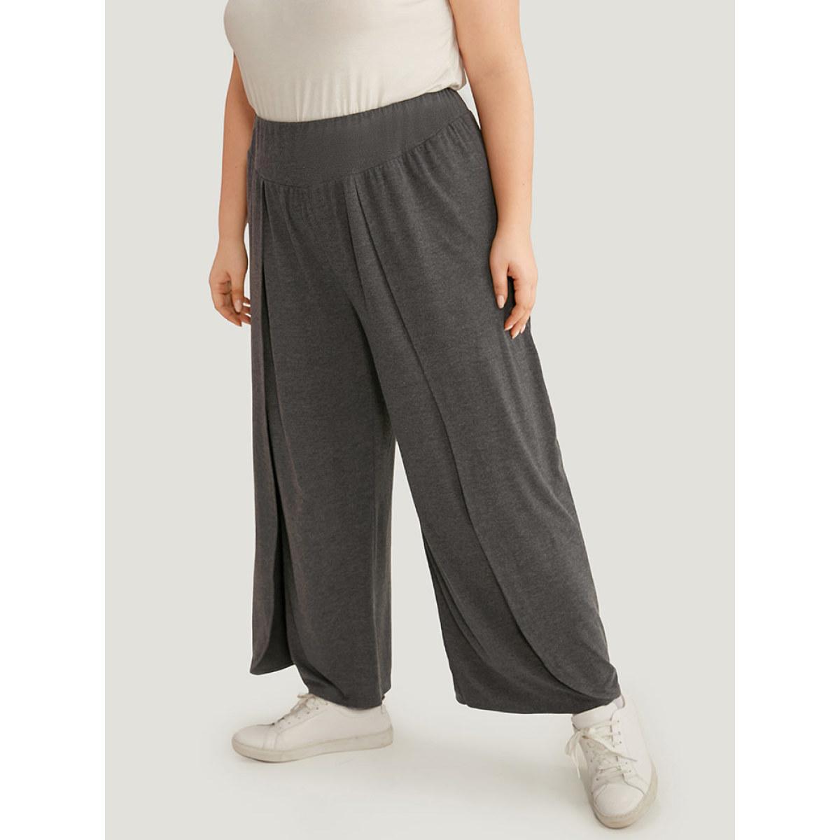 Plus Size Wideband Waist Tiered Wide Leg Pants Women DimGray Casual Wide Leg High Rise Dailywear Pants BloomChic 28/5X Product Image