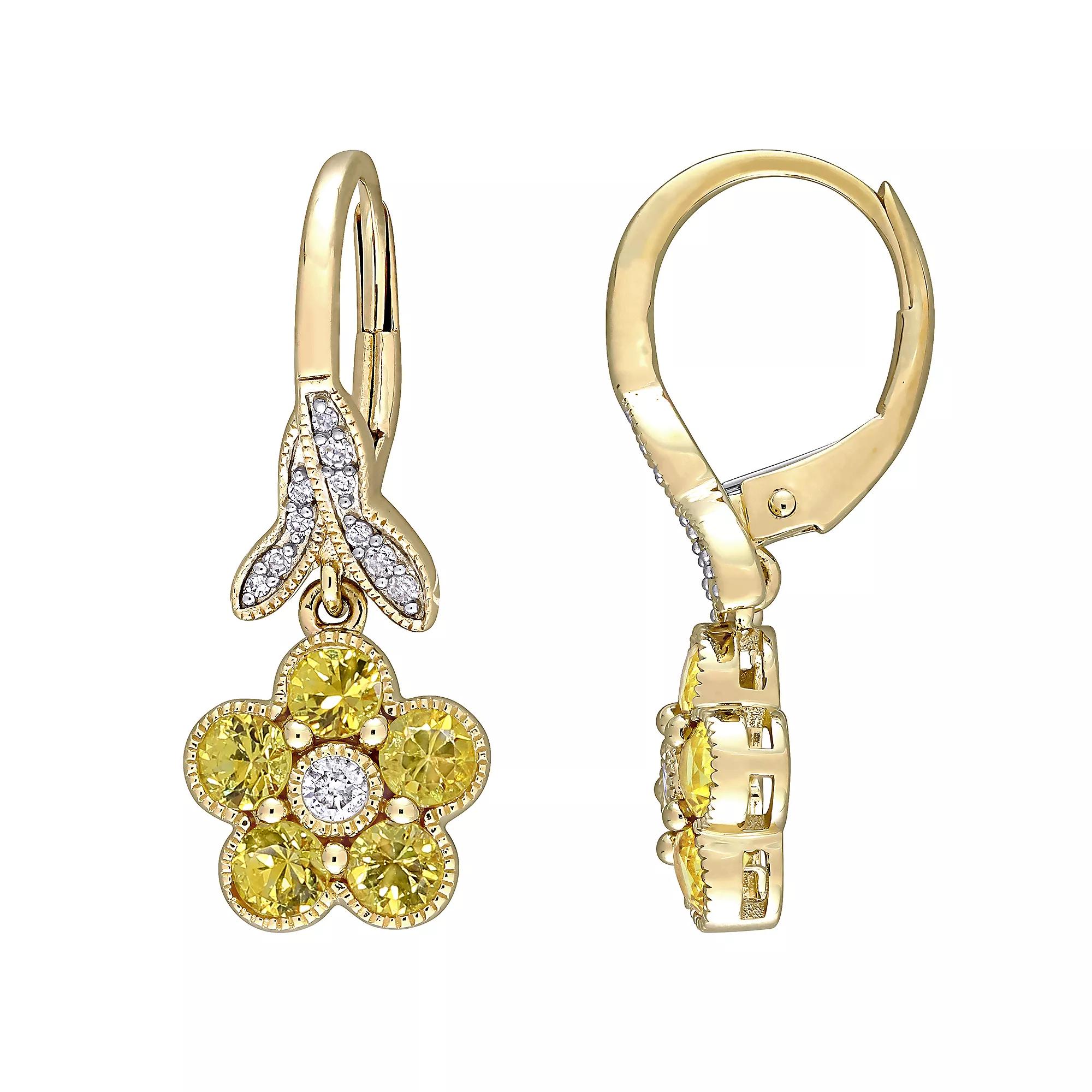 Stella Grace 10K Gold Yellow Sapphire & 1/7 Carat T.W. Diamond Flower Earrings, Women's, 14k Gold Product Image