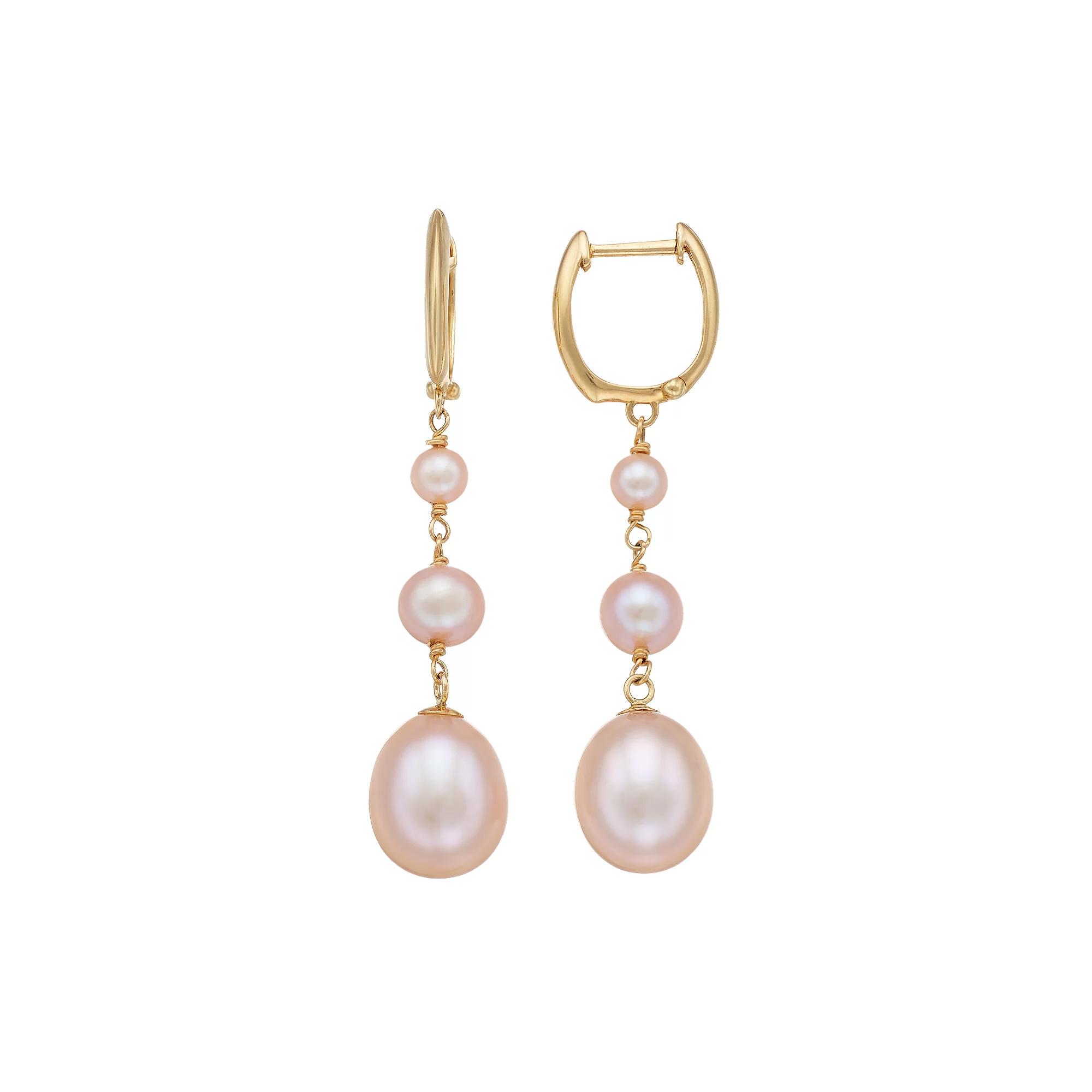 Jewelmak 14k Gold Cultured Freshwater Pearl Graduated Linear Drop Earrings, Women's Product Image