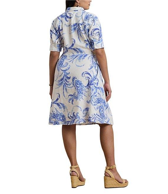 Lauren Ralph Lauren Plus Size Paisley Tie-Front Linen Shirtdress Product Image