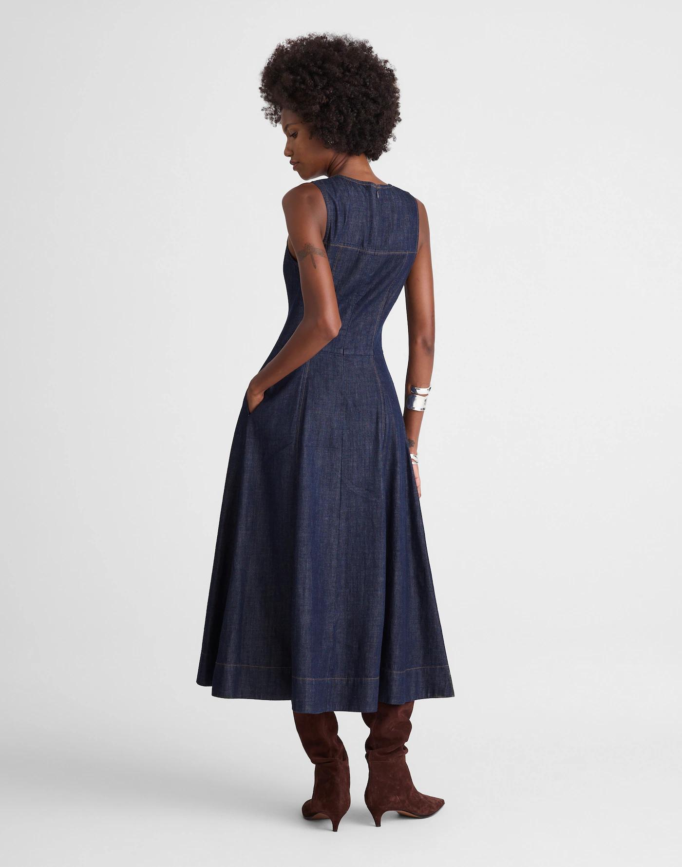 Denim V-Neck Circle Midi Dress Product Image