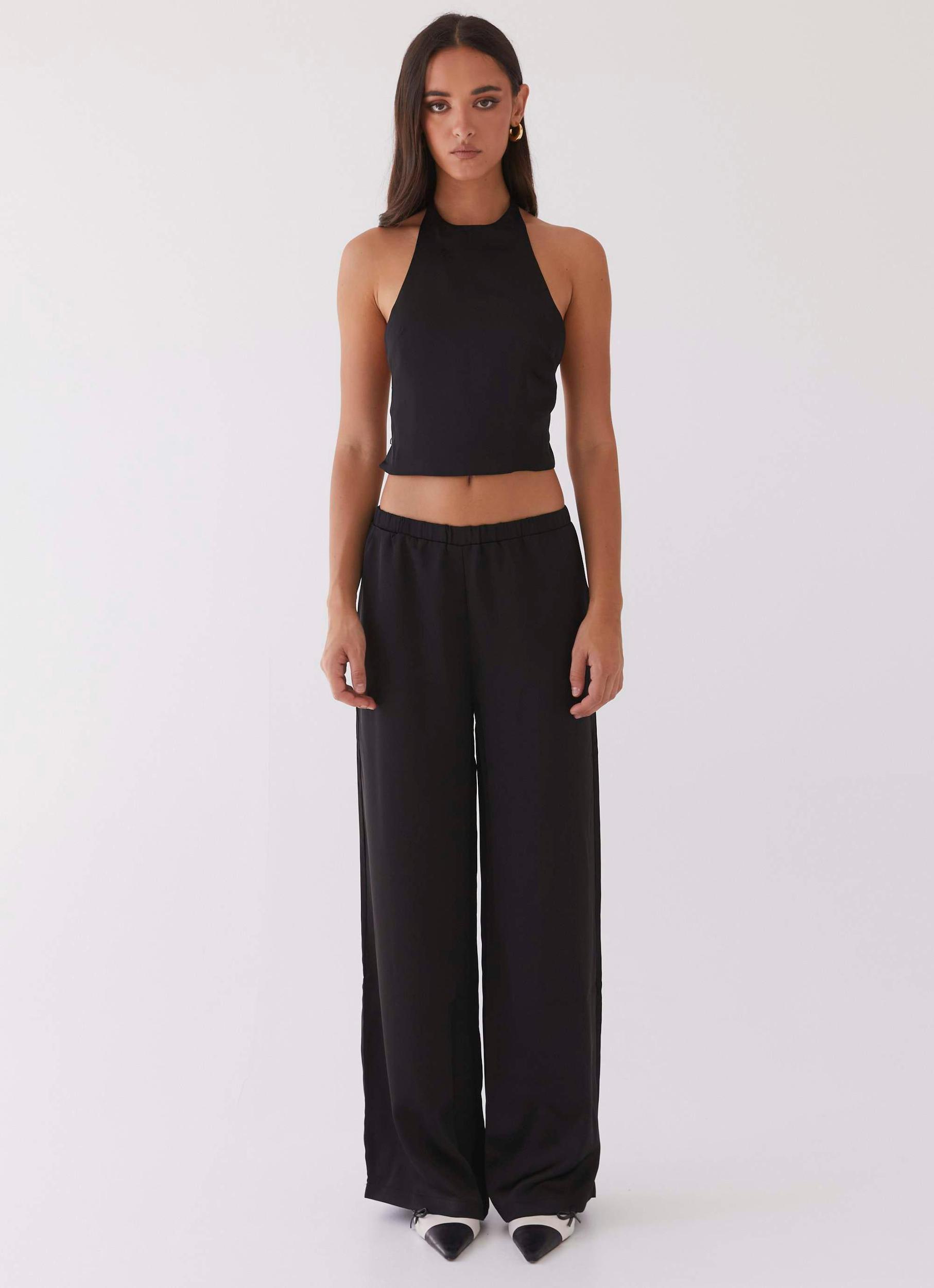 Bree Satin Halterneck Top - Black Product Image