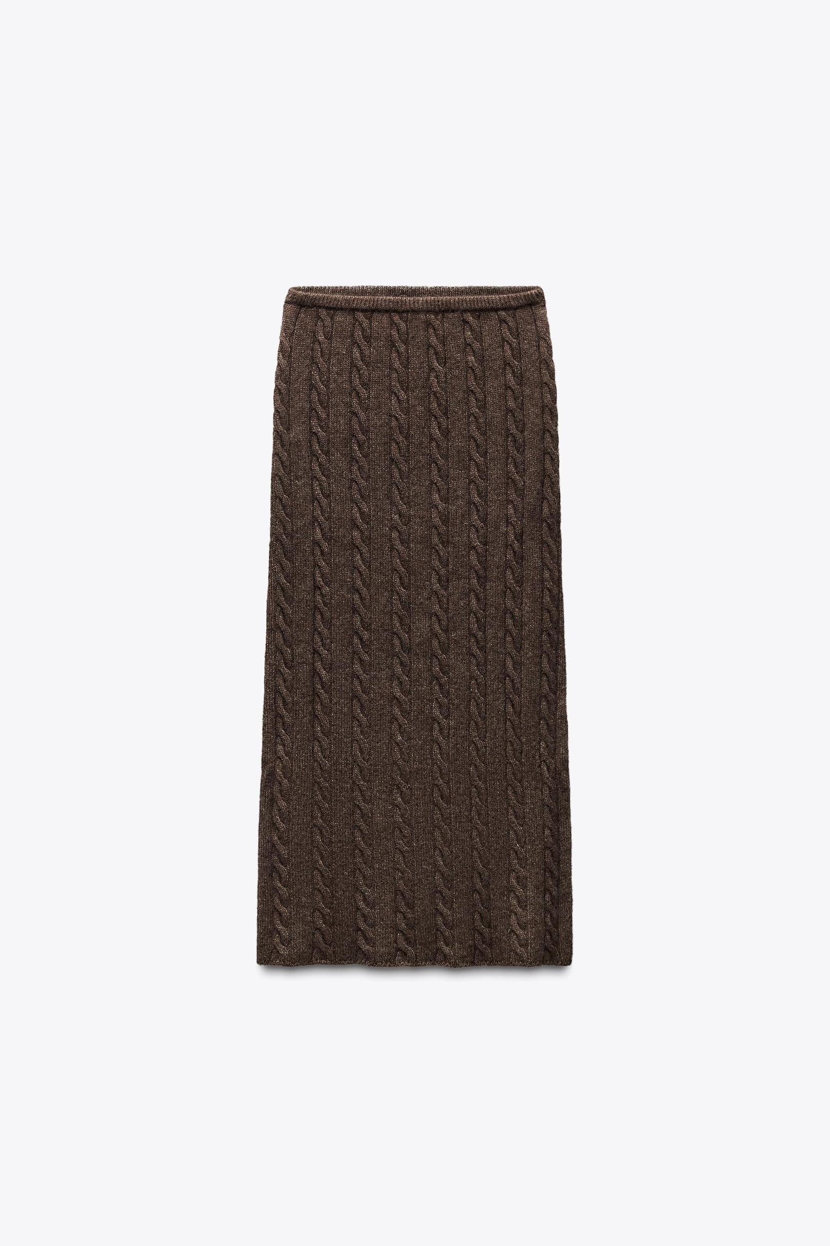 CABLE KNIT WOOL BLEND MIDI SKIRT Product Image