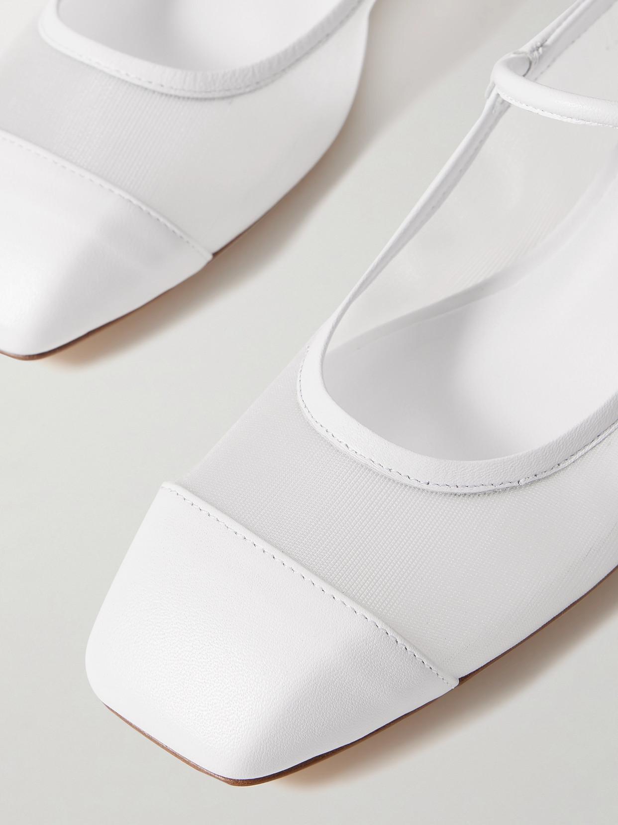 AEYDE Round Toe Ballerina Shoes With Contrast Piping In White Product Image