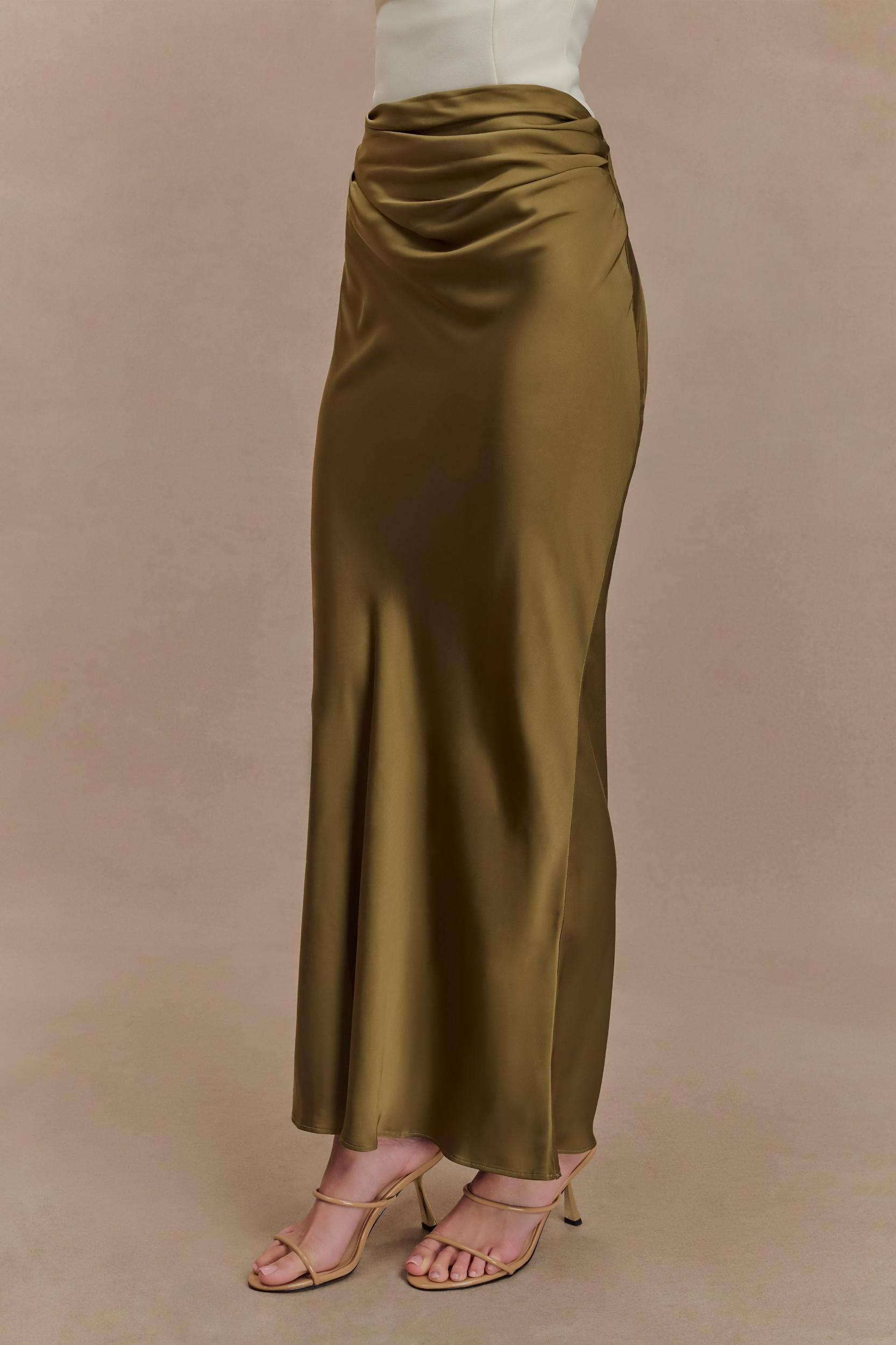 Nicola Satin Asymmetric Maxi Skirt - Basil Product Image