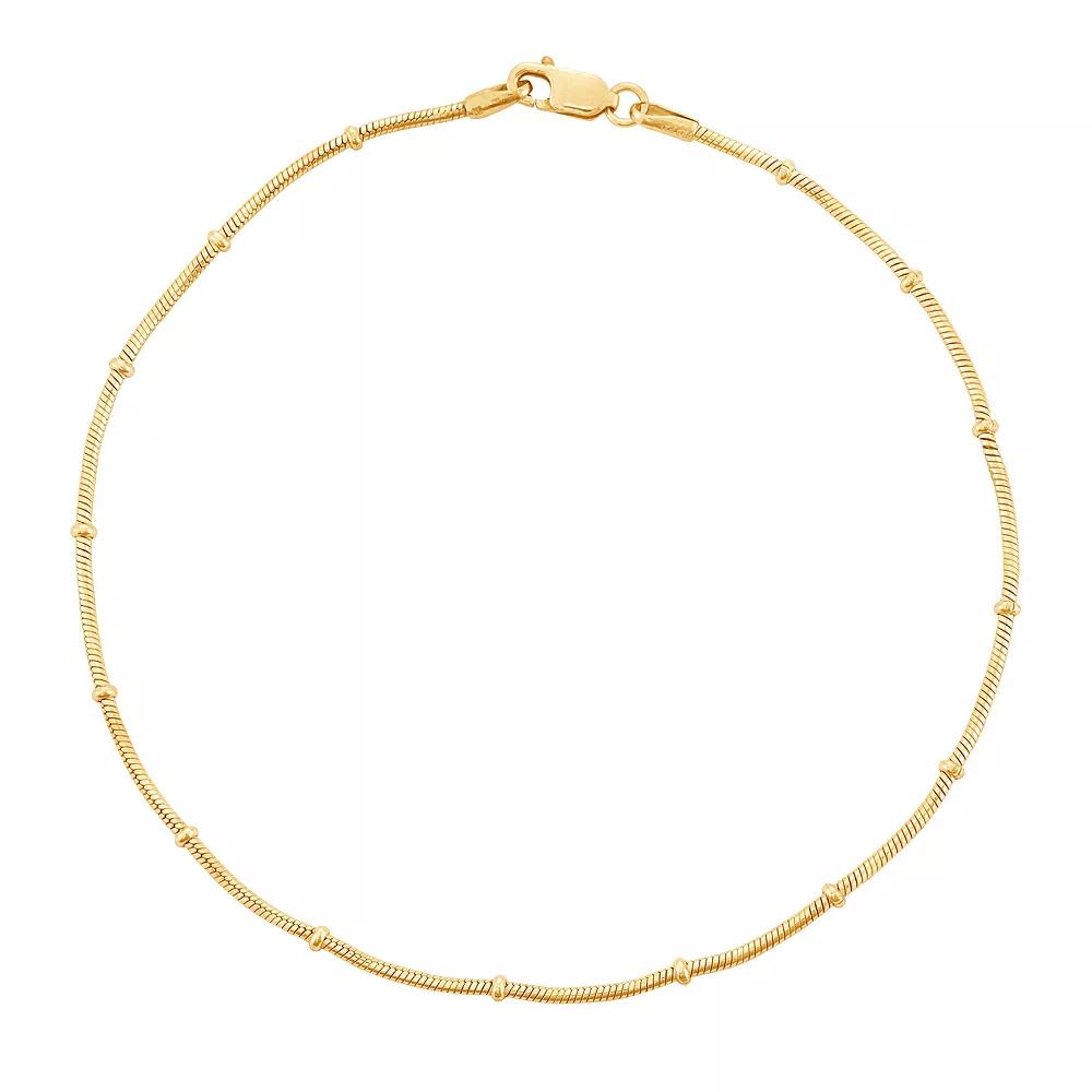 Jordan Blue 14k Gold Over Silver Snake Chain Anklet, Women's, Gold Tone Product Image