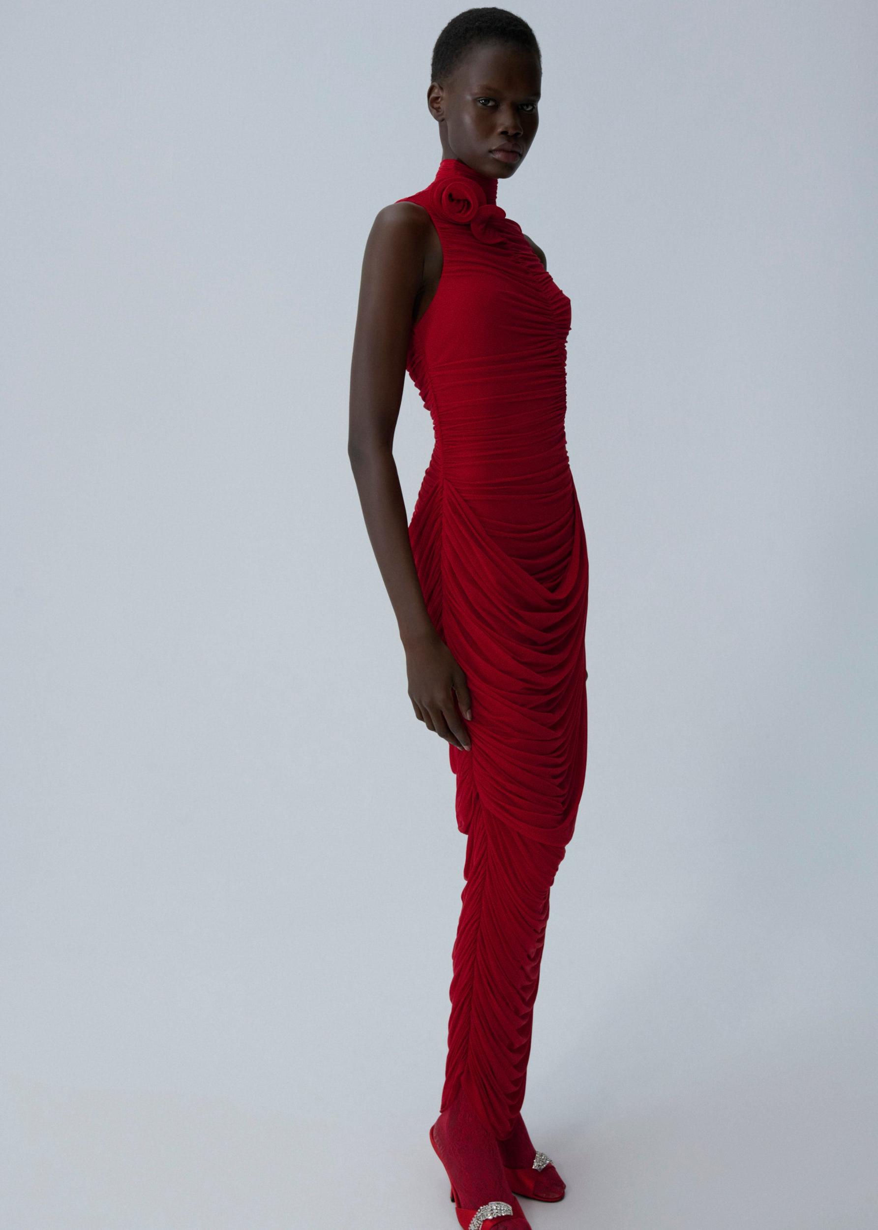 High-neck draped maxi dress in red Product Image