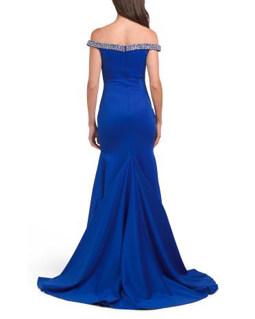 Off The Shoulder Beaded Mermaid Gown for Women | Nylon Product Image