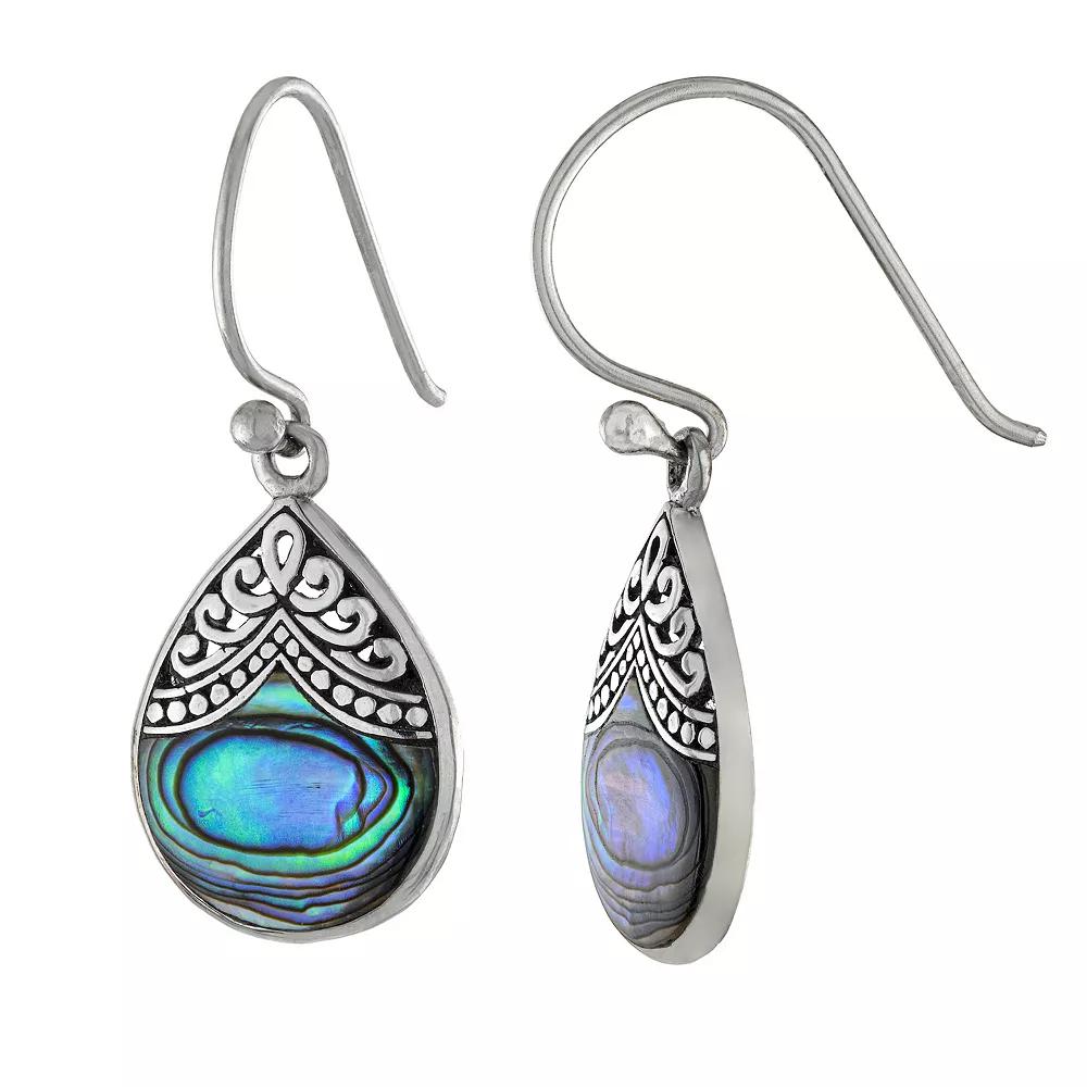 Athra NJ Inc Sterling Silver Abalone Filigree Teardrop Earrings, Women's, Silver Tone Product Image