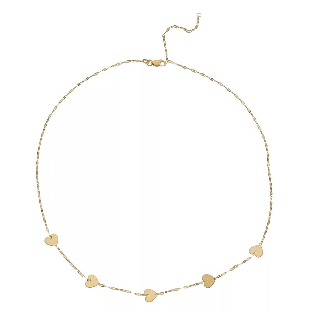 14k Gold Heart Charm Adjustable Station Necklace, Women's, Size: 18" Product Image