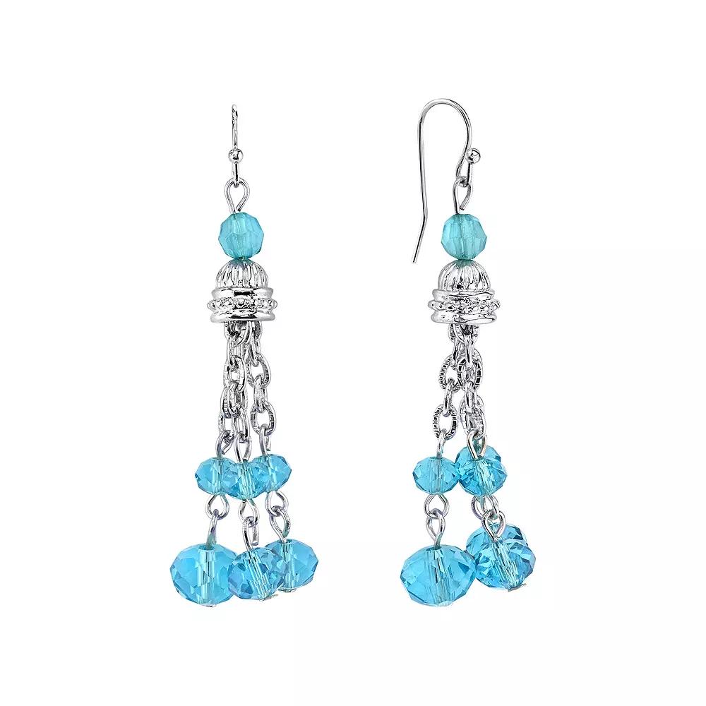 1928 Silver Tone Aqua Crystal Tassel Drop Earrings, Womens, Blue Product Image