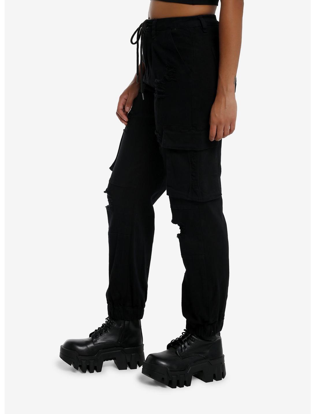 Black Destructed Cargo Jogger Pants Product Image