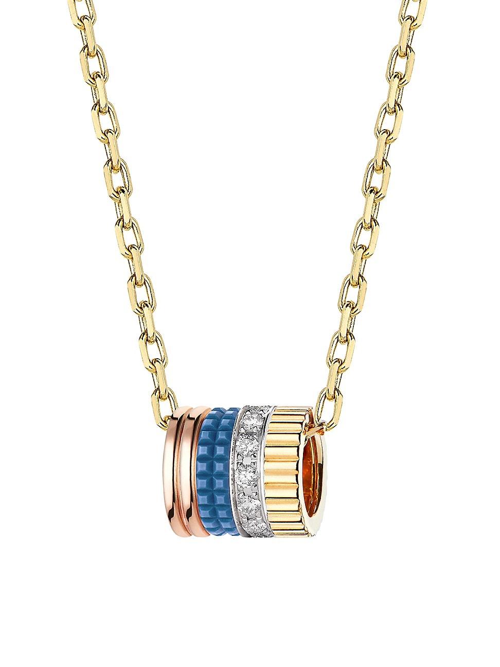 Mens Unisex Quatre Blue Edition Tri-Tone 18K Gold, HyCeram & 0.17 TCW Diamond Pendant Necklace Product Image
