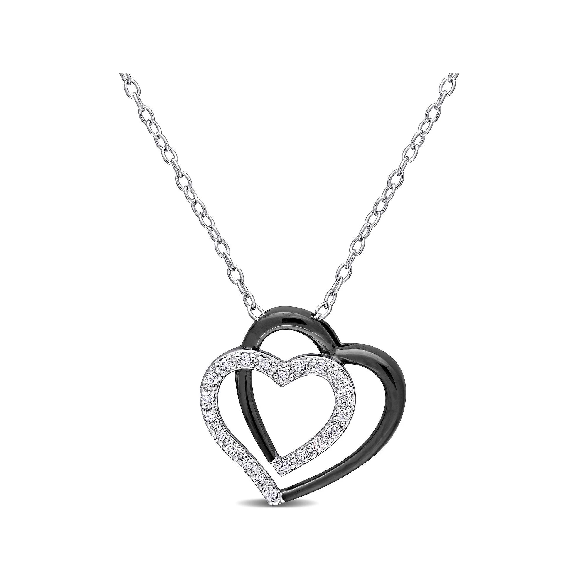 Stella Grace Sterling Silver 1/10 Carat T.W. Diamond Double Heart Pendant Necklace, Women's, Size: 18" Product Image