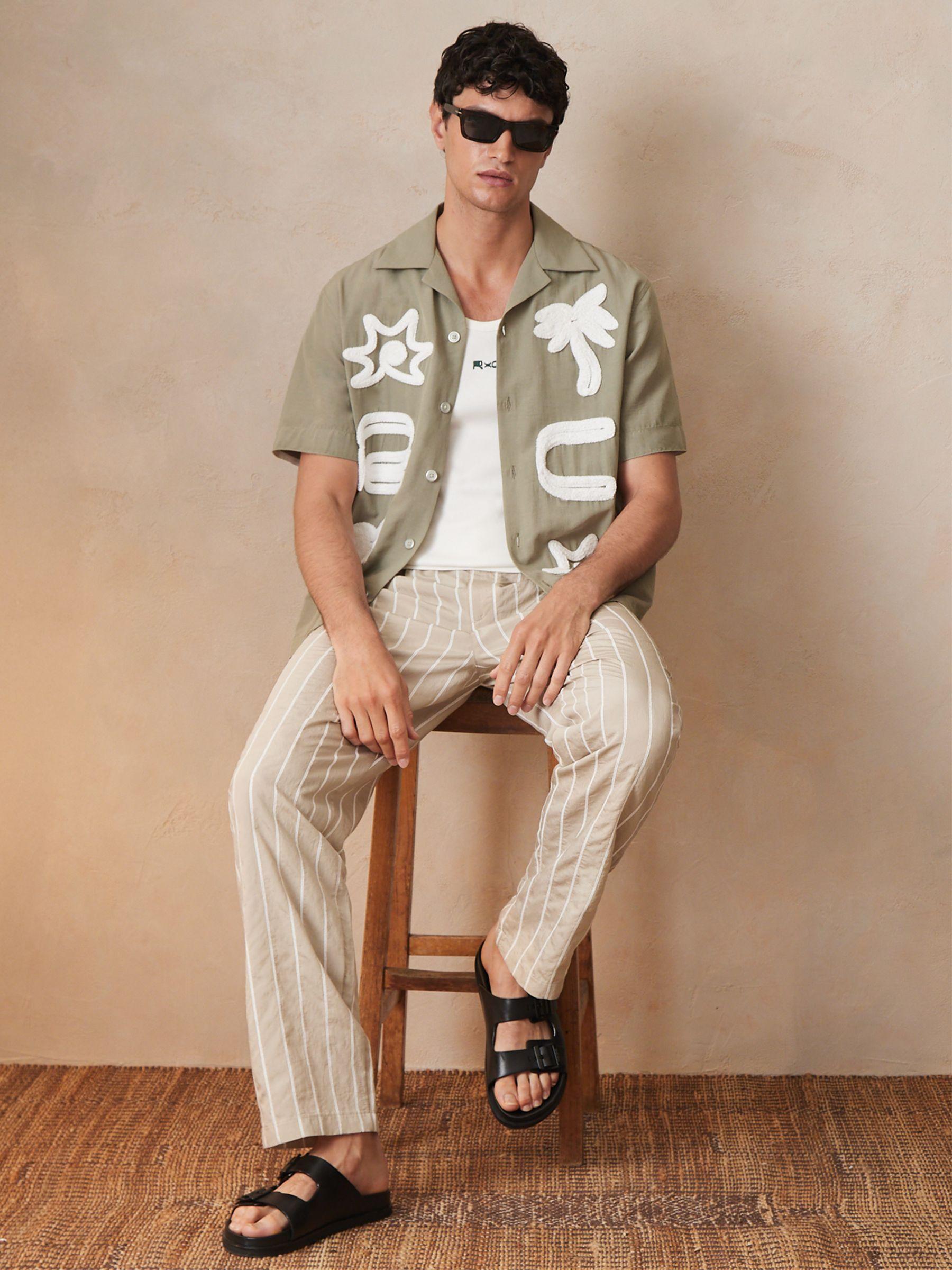 Reiss | Ché Motif-Embroidered Shirt in Sage/White Product Image