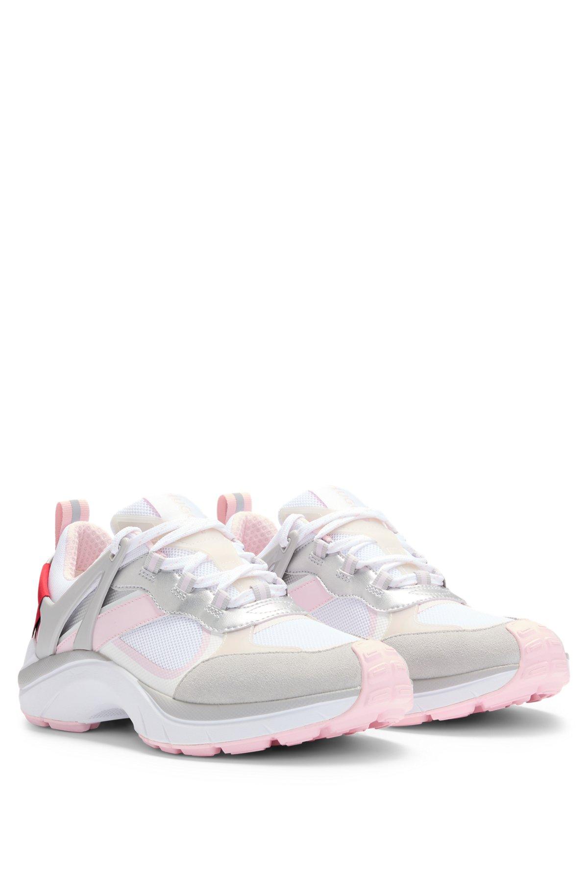 HUGO - Running-inspired trainers with mesh and suede - White Product Image