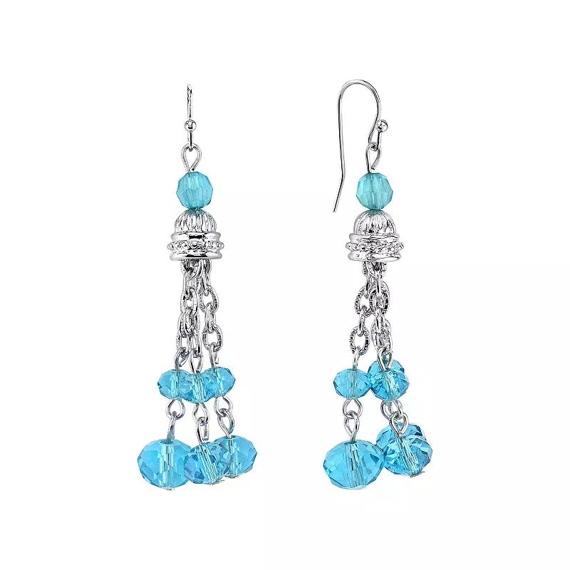 1928 Silver Tone Aqua Crystal Tassel Drop Earrings, Womens, Blue Product Image