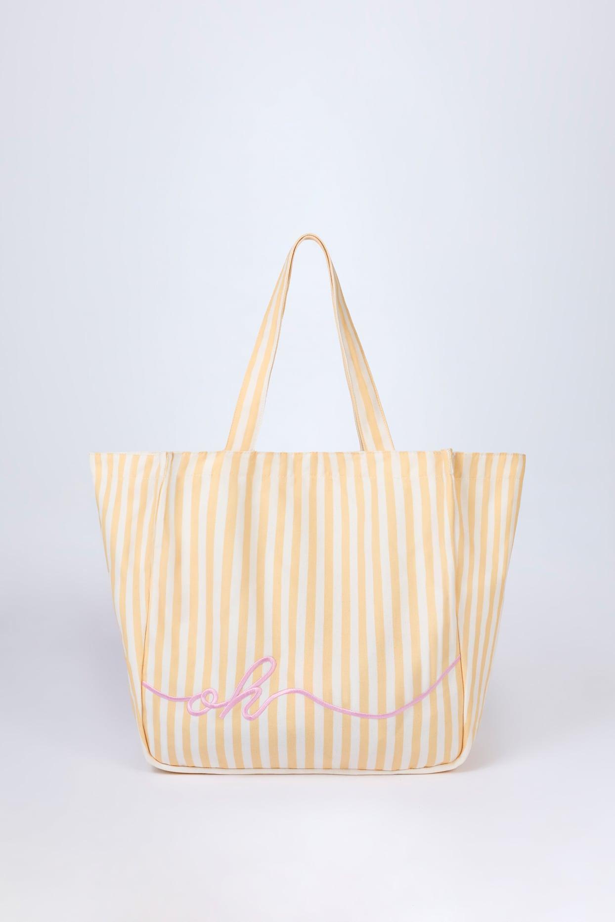 Oversized Canvas Tote Bag in Lemon Yellow Stripe Product Image