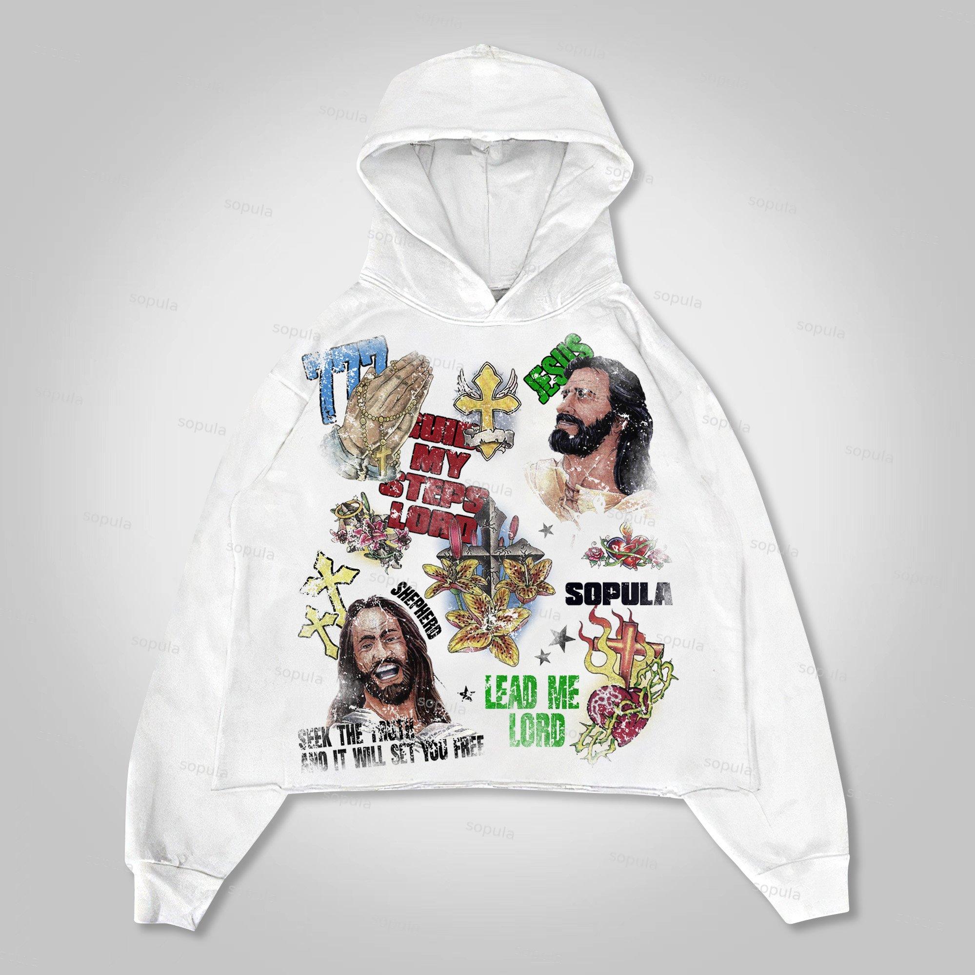Sopula Jesus Collage Vintage Graphics Pocketless Hoodie Product Image