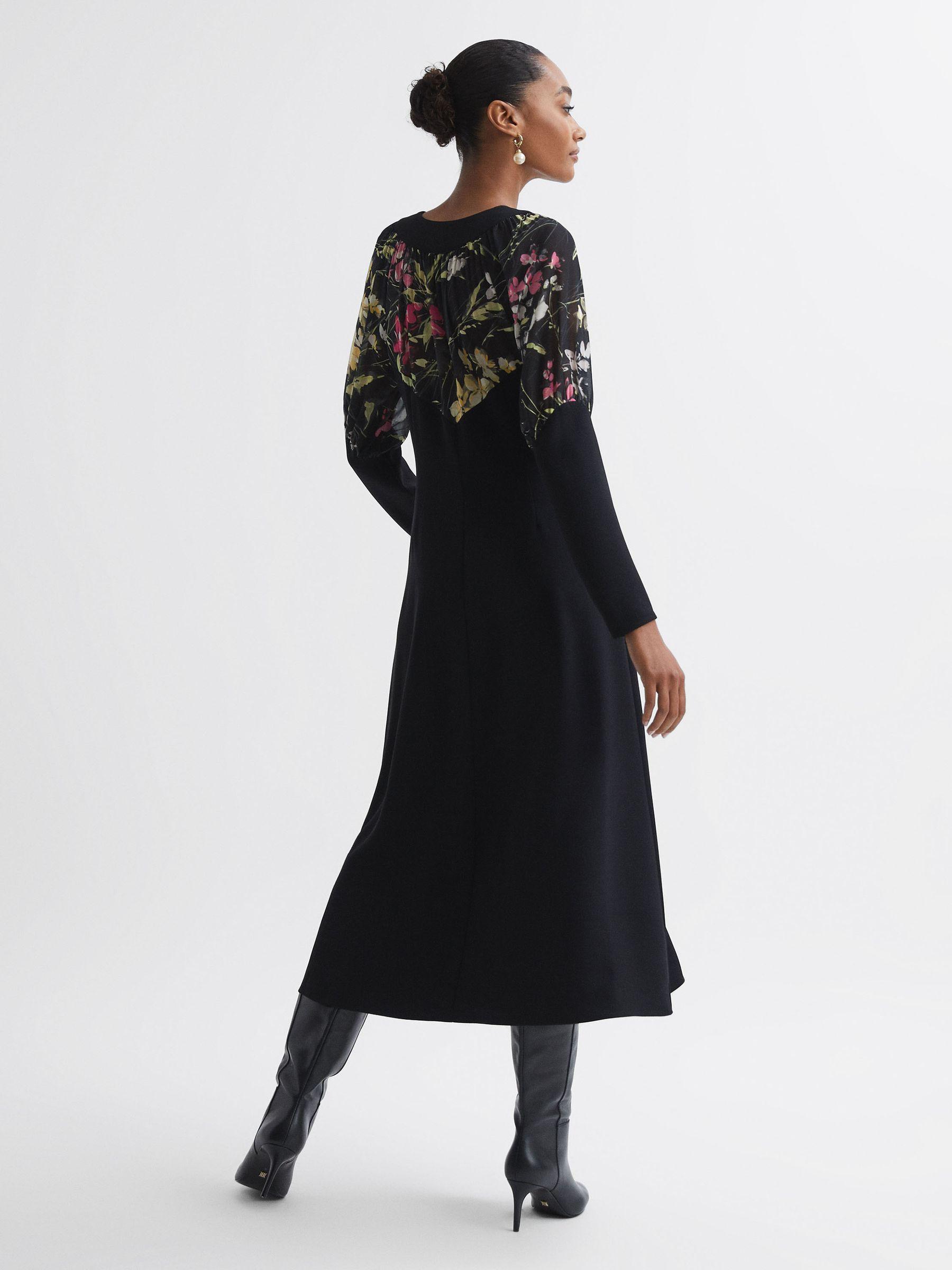 Florere Print Sleeve Midi Dress in Black Product Image