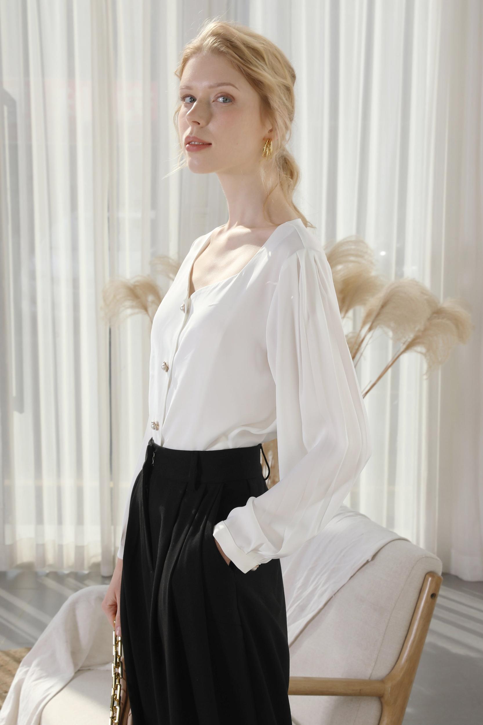 Feminine Blouse White With Pearl Detail Product Image