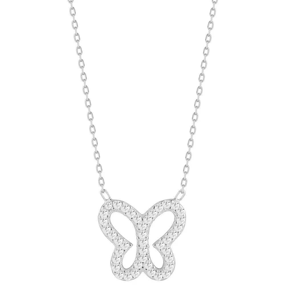 Sunkissed Sterling Cubic Zirconia Open Butterfly Pendant Necklace, Women's, Size: 18", Silver Tone Product Image