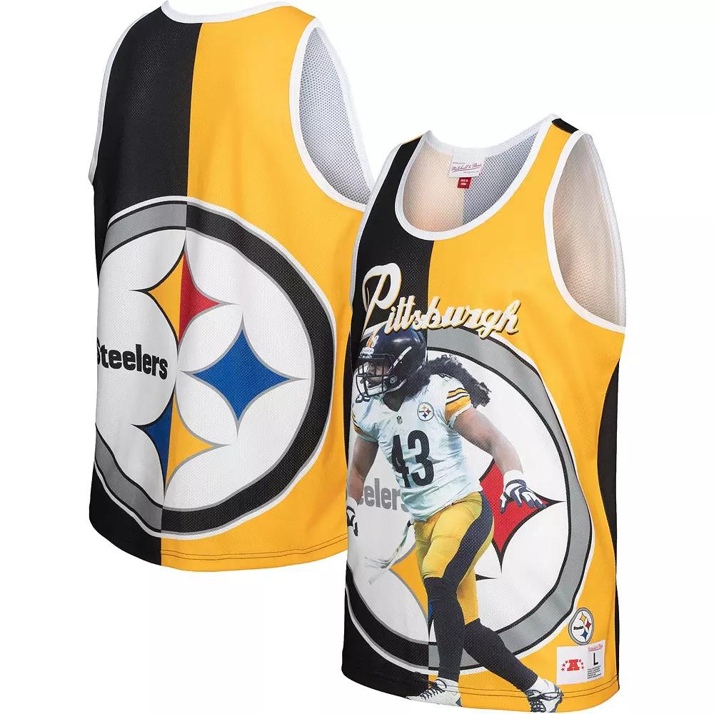 Men's Mitchell & Ness Troy Polamalu Black/Gold Pittsburgh Steelers Retired Player Graphic Tank Top,  Product Image