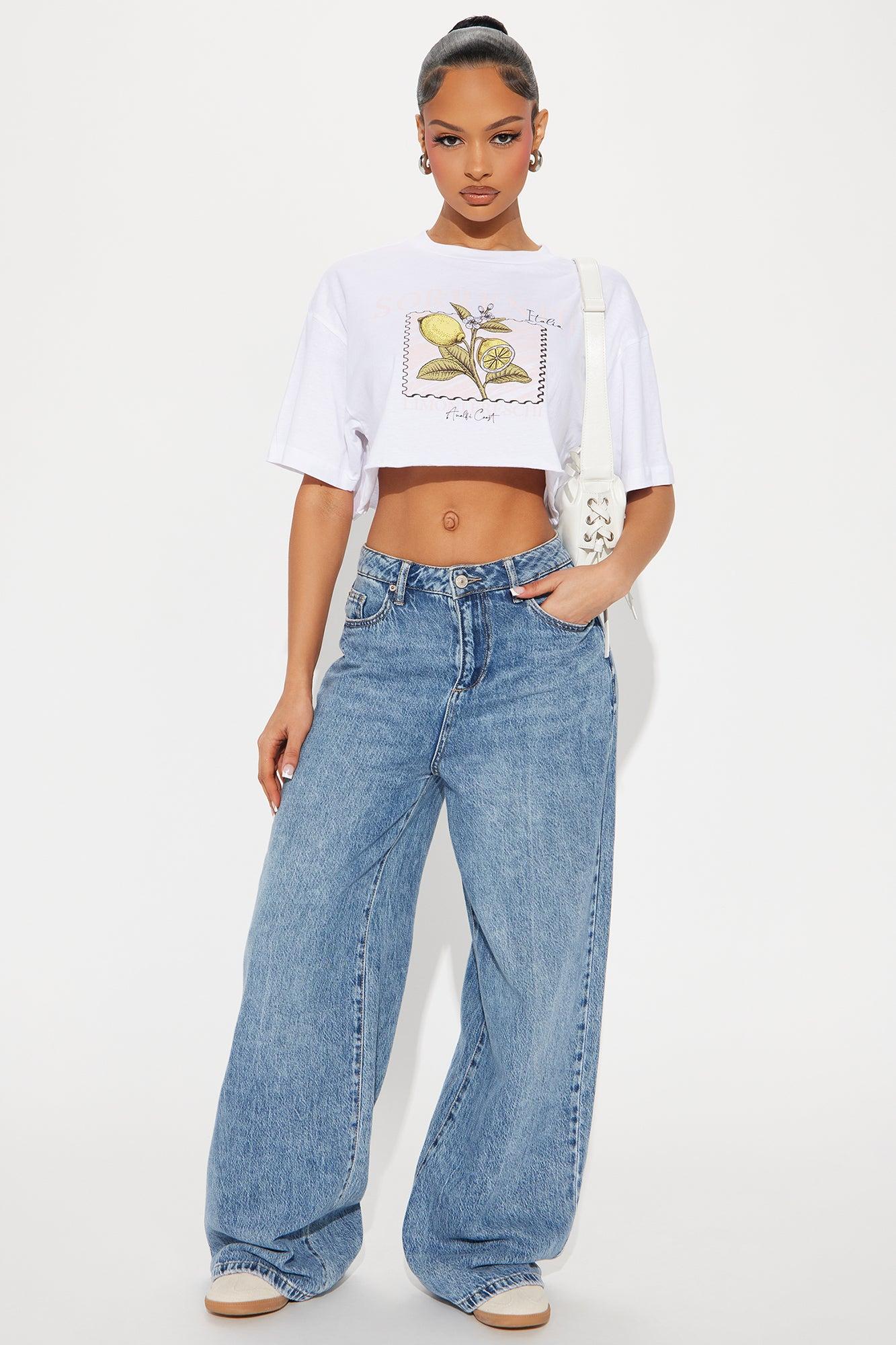 Sorrento Summer Lemon Cropped Tee - White Product Image
