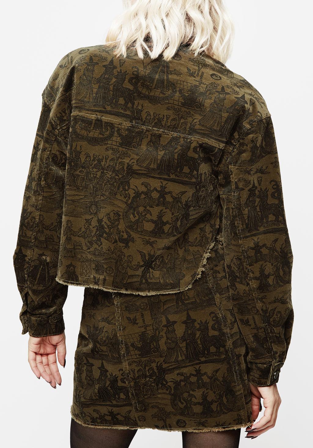 Diabolical Cord Woodcut Print Crop Shacket Product Image