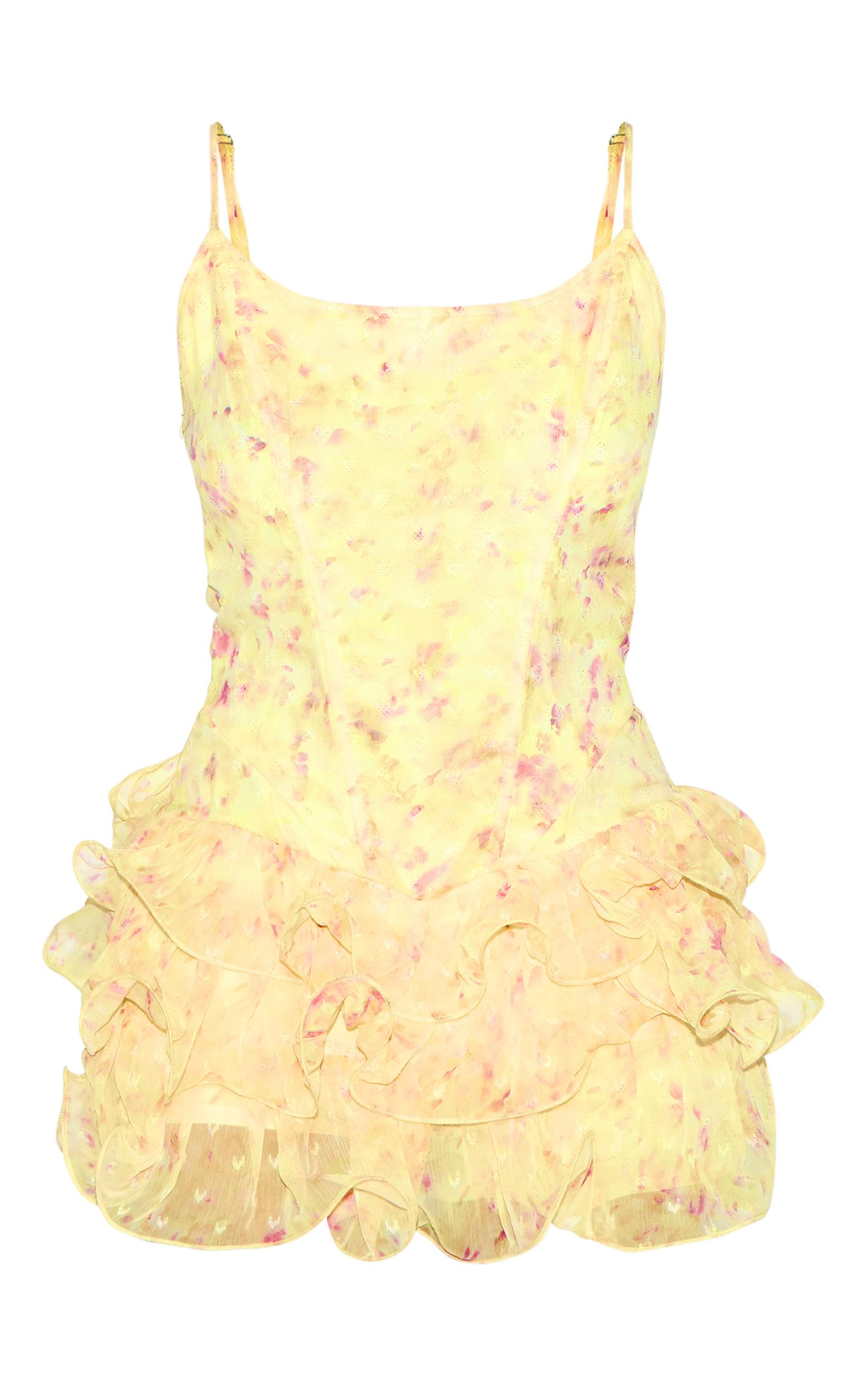 Lemon Floral Chiffon Strappy Frill Detail Romper Product Image