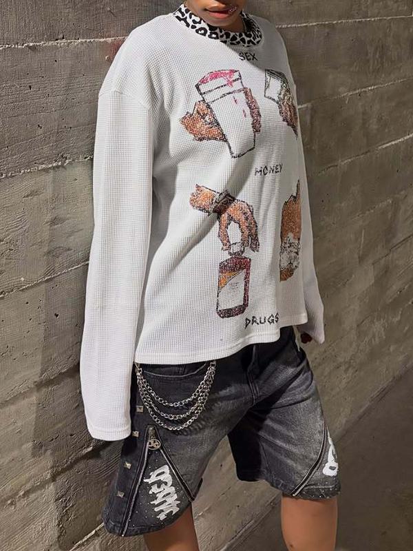 Y2K Leopard Print Round Neck T-Shirt Long Sleeve Product Image