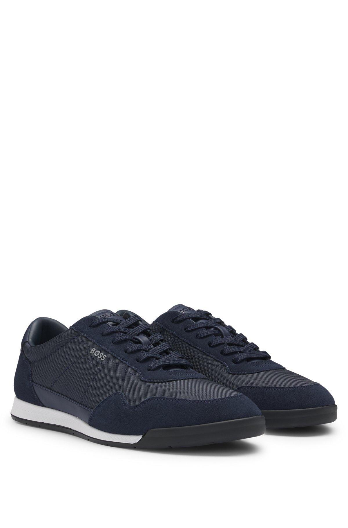Mixed-material lace-up trainers with suede trims Product Image