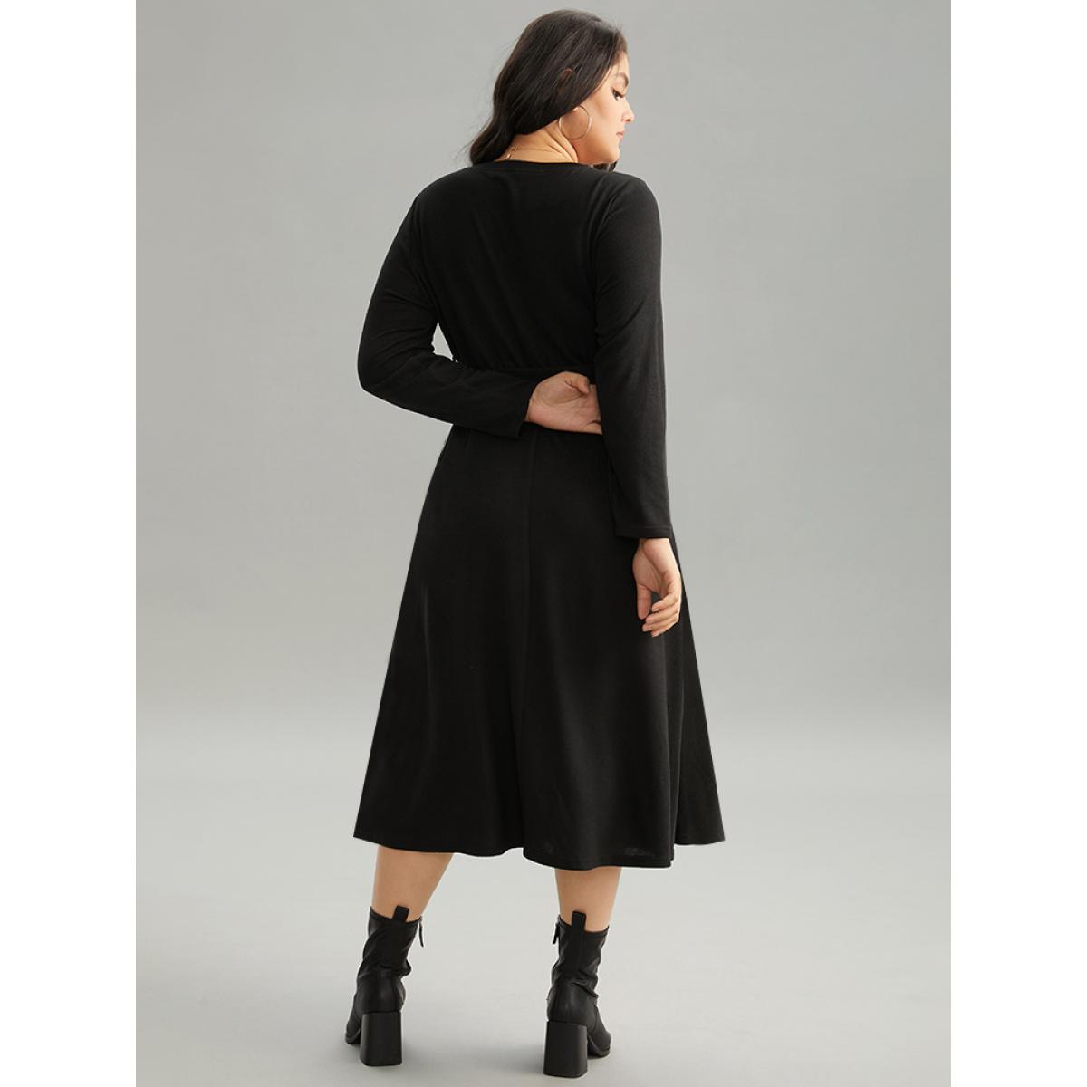 Plus Size Christmas Letter Print Elastic Waist Belted Dress Black Women Office Belted Curvy Midi Dress BloomChic 26/4X Product Image