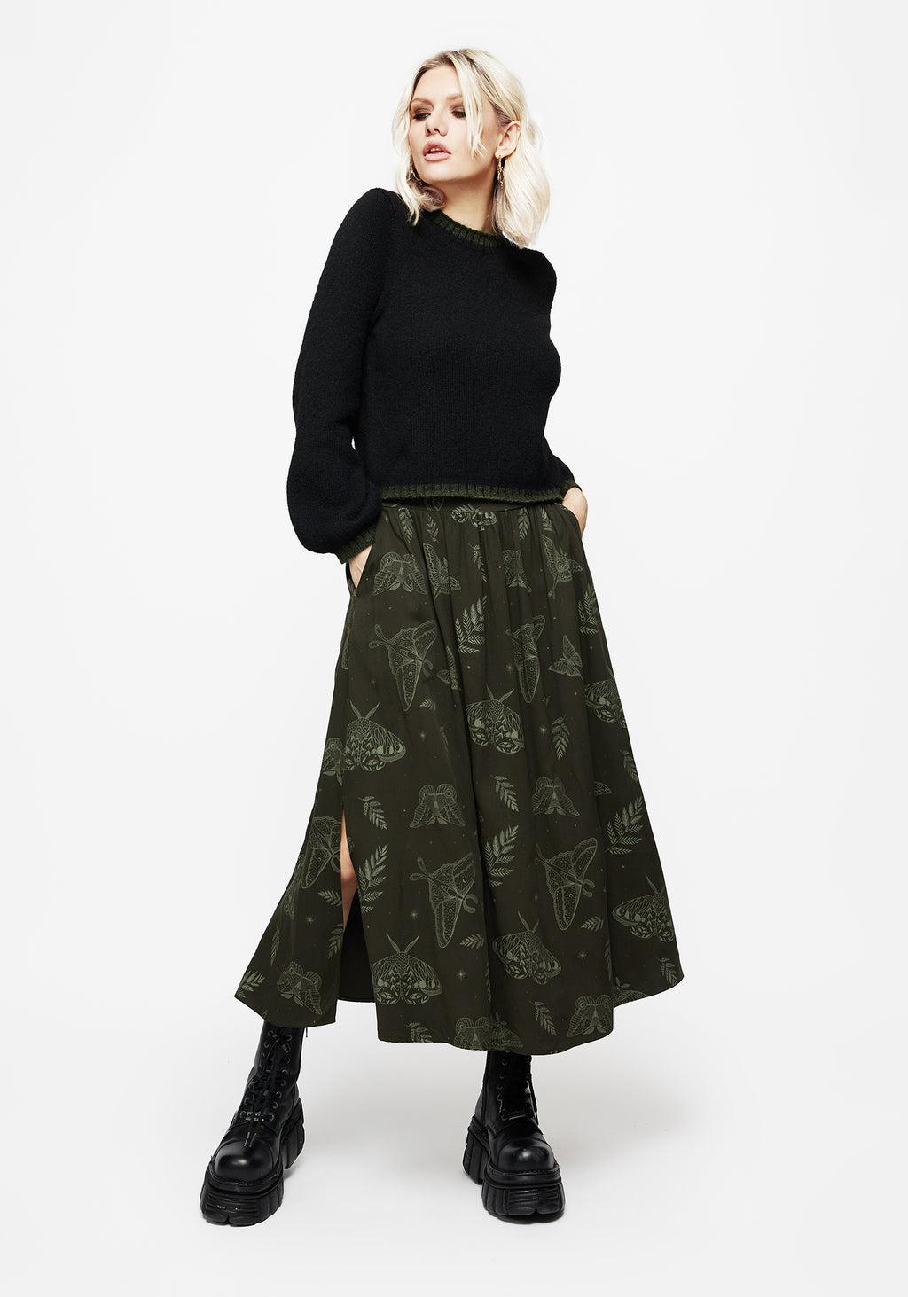 Callopistria Moth Print Midi Skirt - Green Product Image