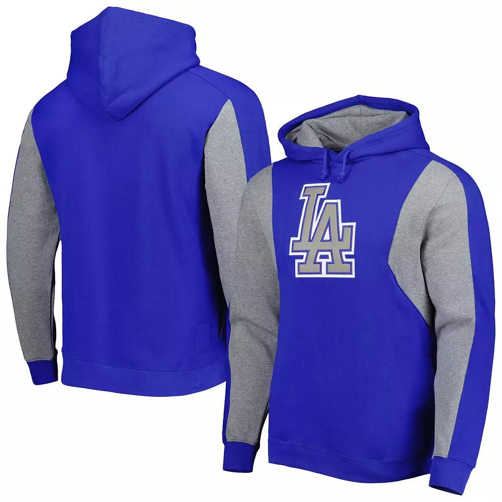 Men's Mitchell & Ness Royal/Heather Gray Los Angeles Dodgers Colorblocked Fleece Pullover Hoodie,  Product Image