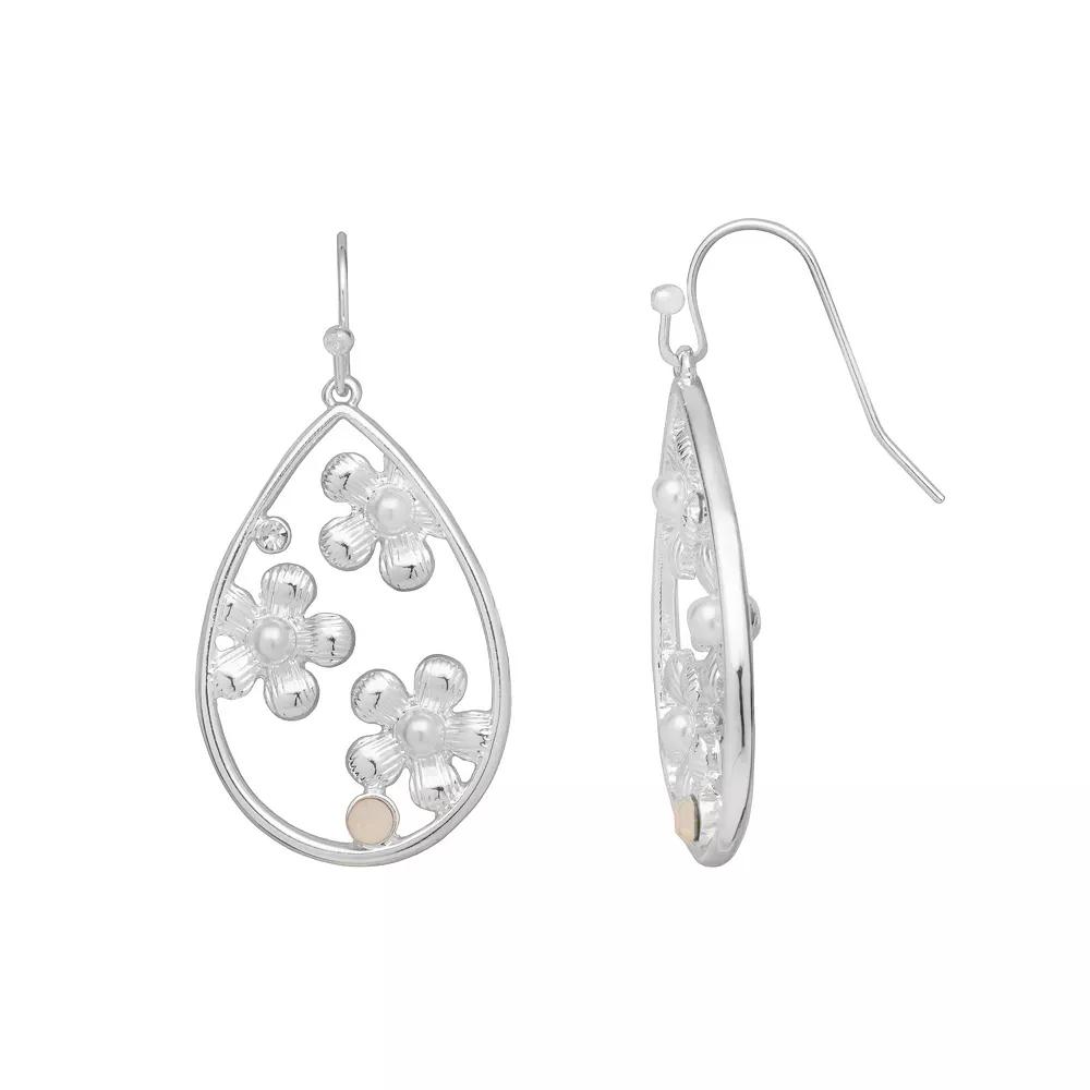 LC Lauren Conrad Gold Tone Floral Stencil Drop Earrings, Women's, White Product Image