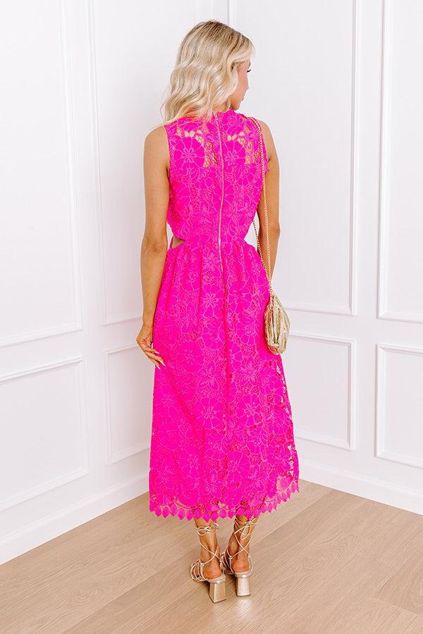 Enchanting Elegance Lace Cut Out Midi in Hot Pink Product Image