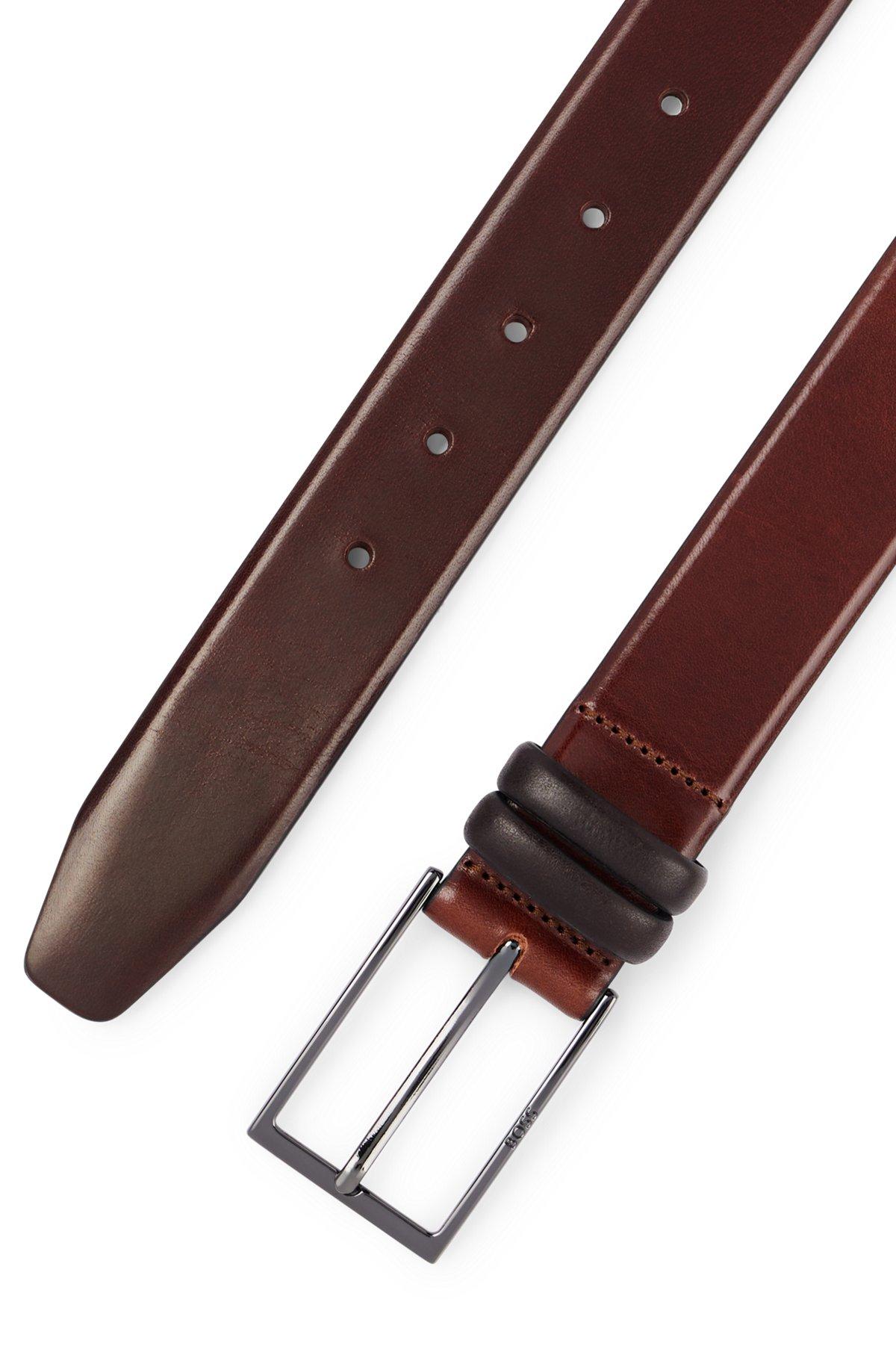 BOSS - Vegetable-tanned leather belt with gunmetal hardware - Brown Product Image