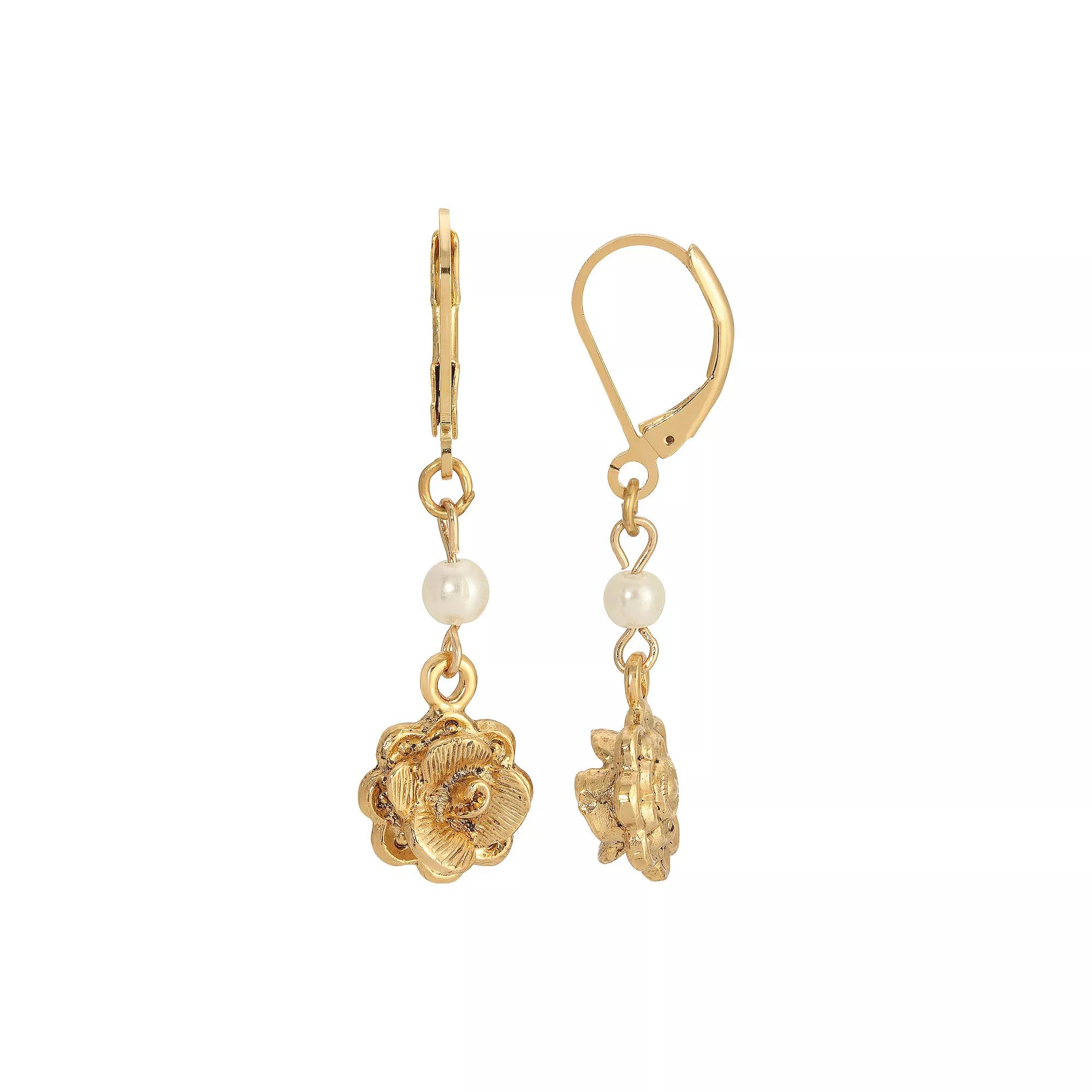 1928 Gold Tone Flower Drop Earrings, Womens Product Image