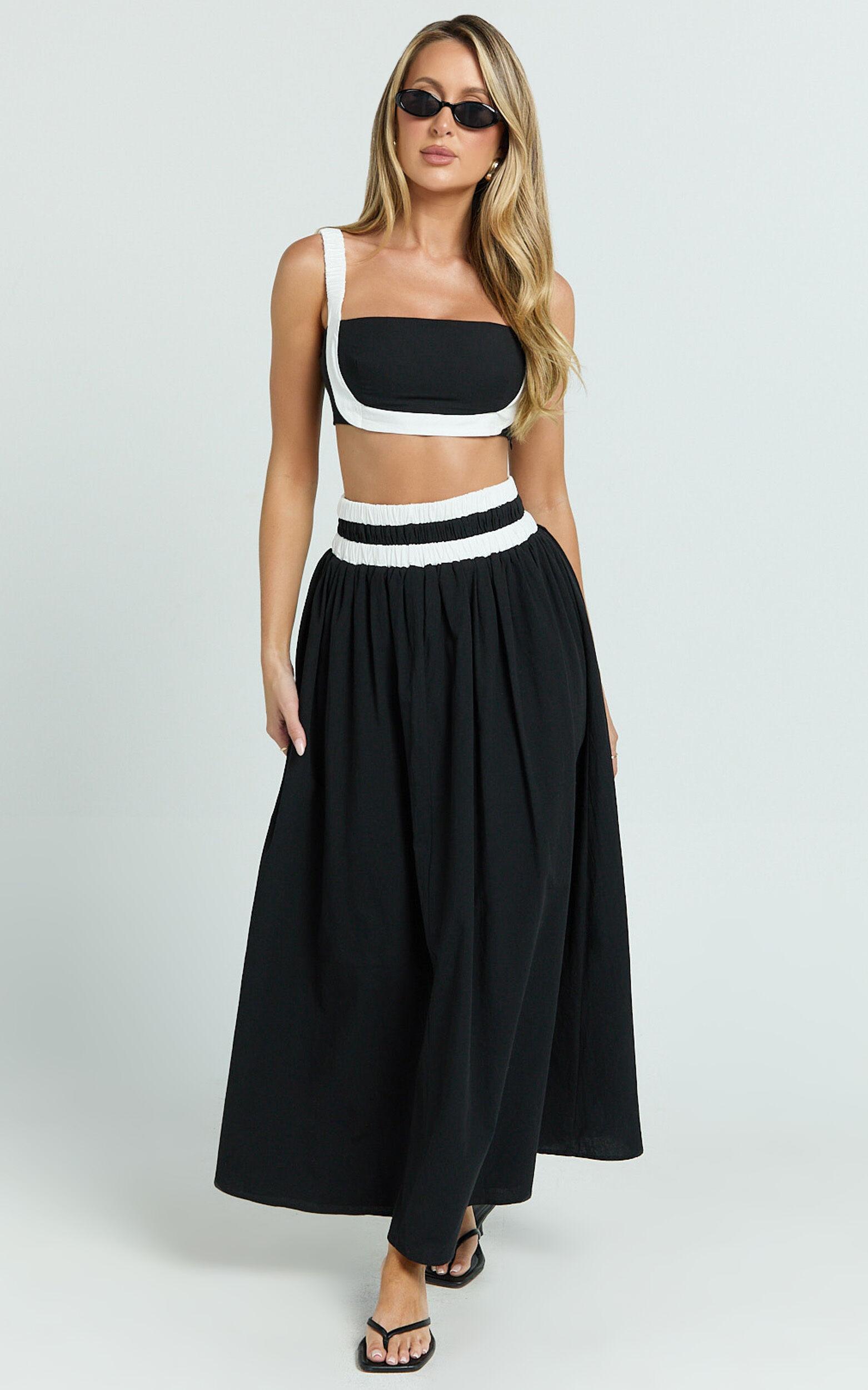 Sapphire Two Piece Set - Contrast Band Crop Top and A Line Maxi Skirt in Reverse Product Image